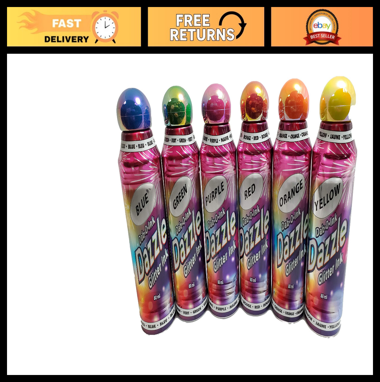 Glitter Bingo Dauber Ink 6-Pack – Vibrant Mixed Colors for Fun Games & Crafts