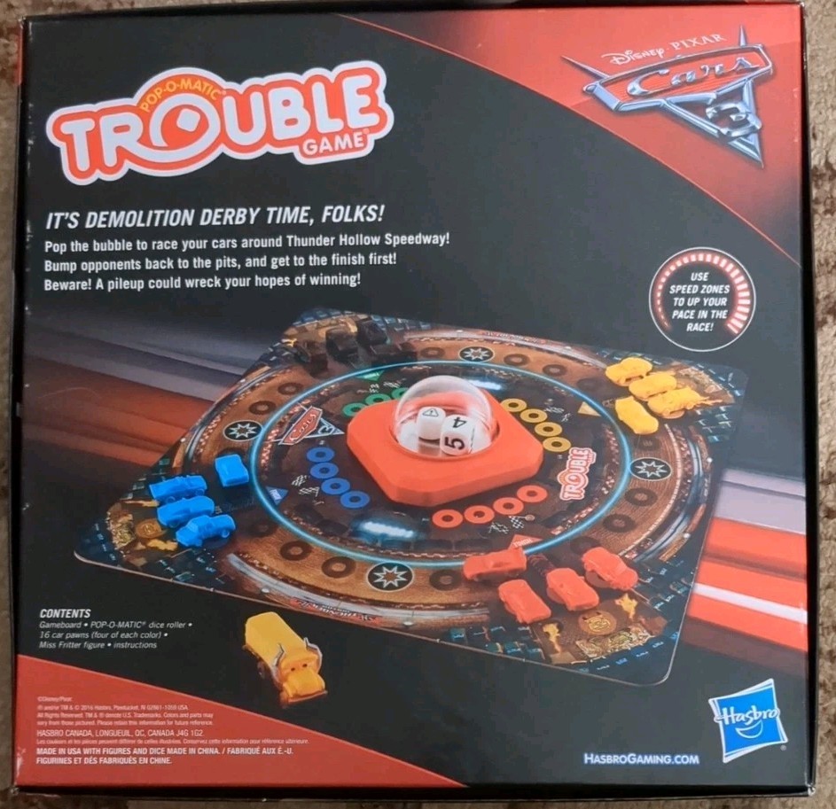 Disney Pixar Cars 3 Trouble Game COMPLETE Hasbro Gaming 2016 Pop O Matic Race