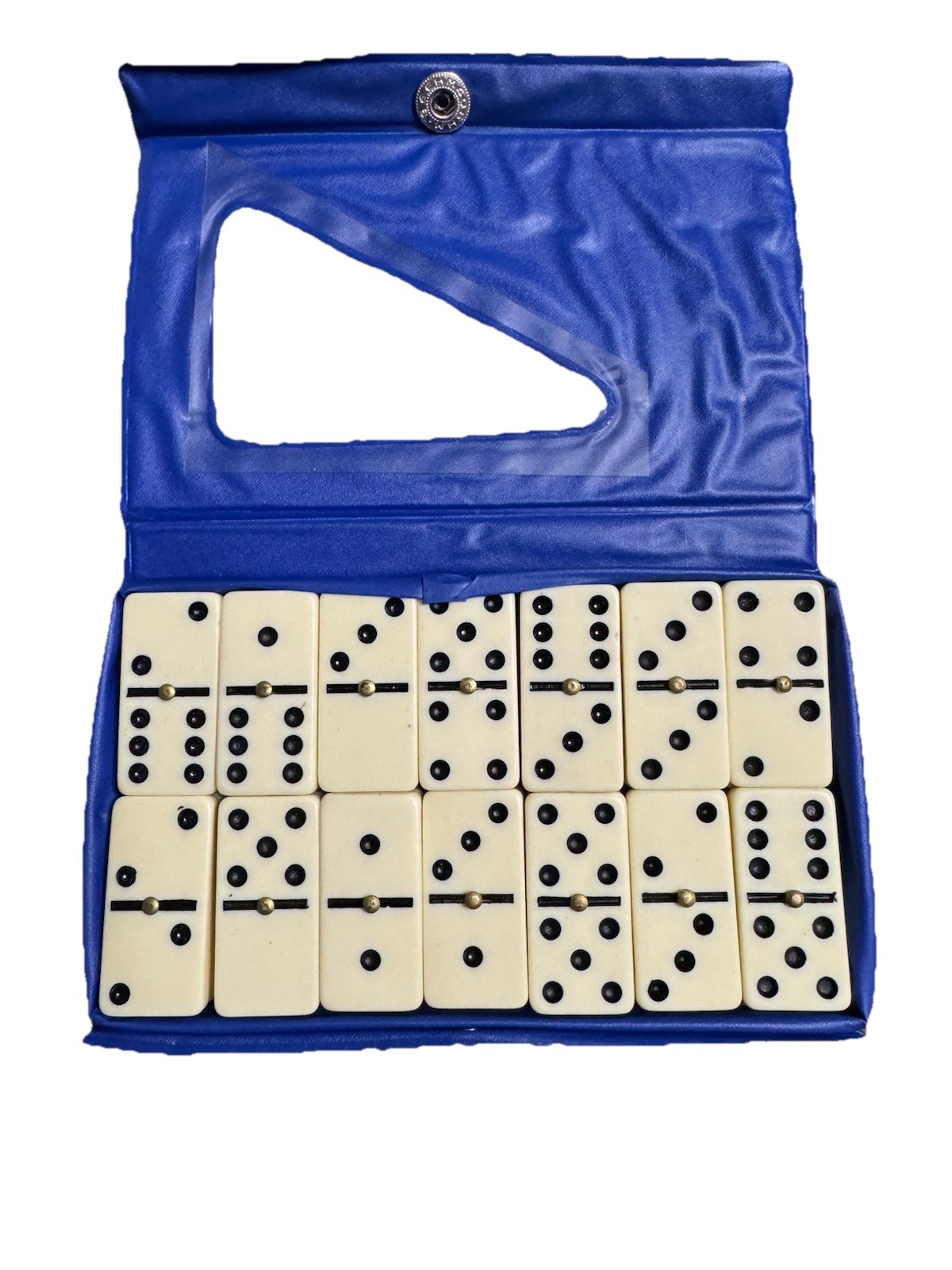 Vintage Supreme Double Six Dominoes – 28 Dominoes in Blue Vinyl Case