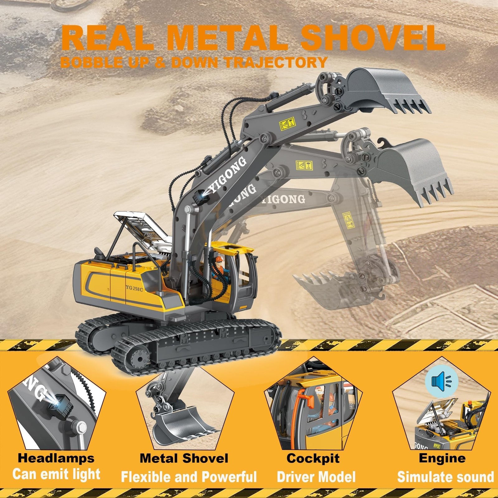 Remote Control Excavator Toy for Boys 4-7, RC Excavator 680-degree Turns with…