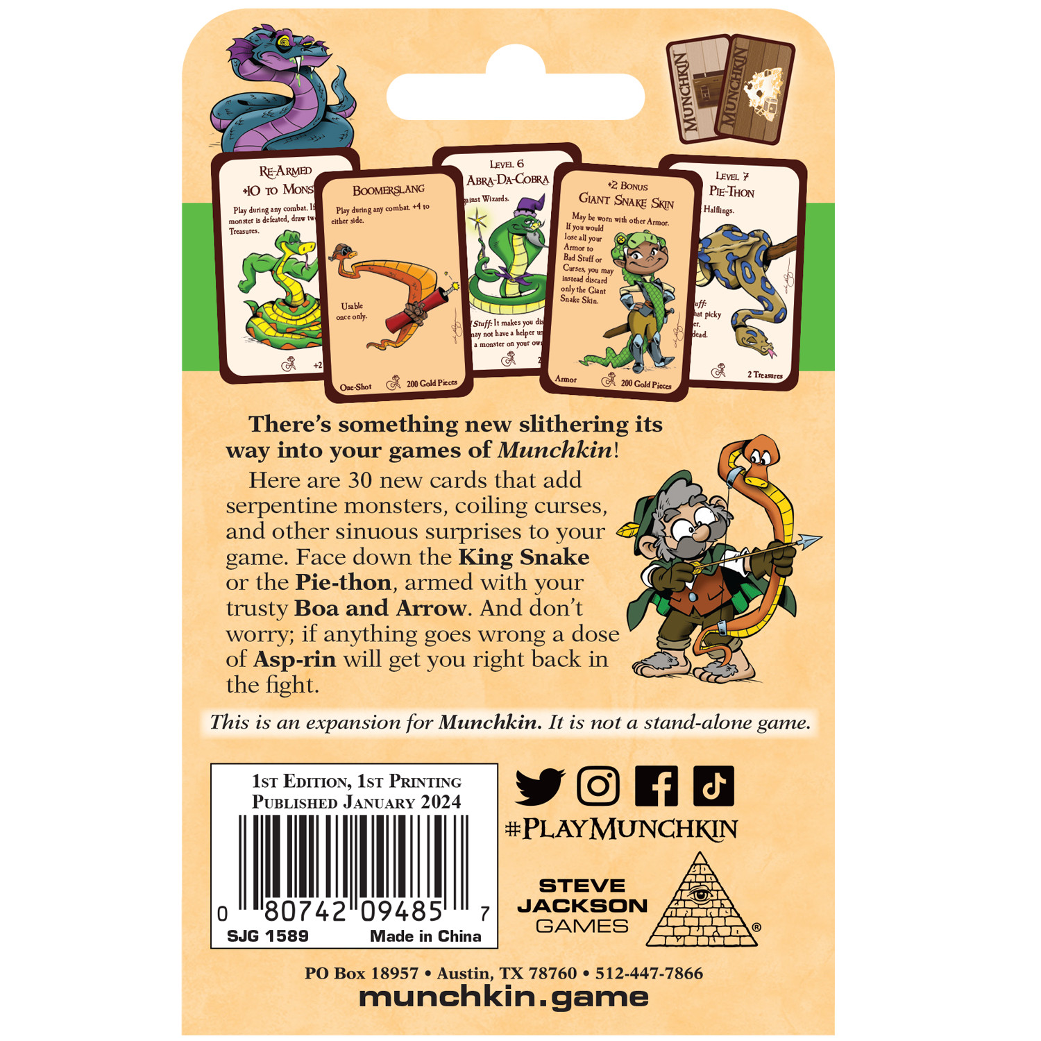 Munchkin Snakes 30 Card Game Expansion Steve Jackson Games Booster SJG-1589