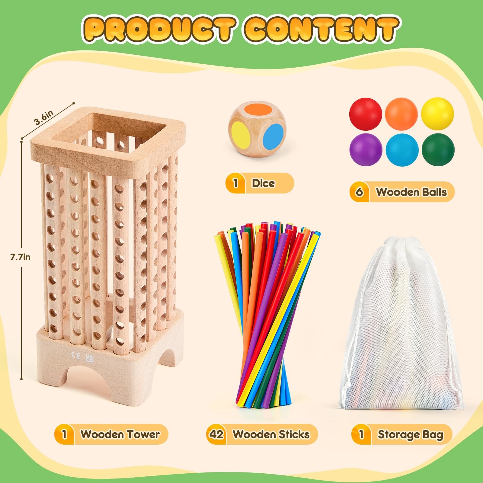 Montessori Game Wooden Board Games, 42 Colorful Sticks Dice Game Math Learnin…