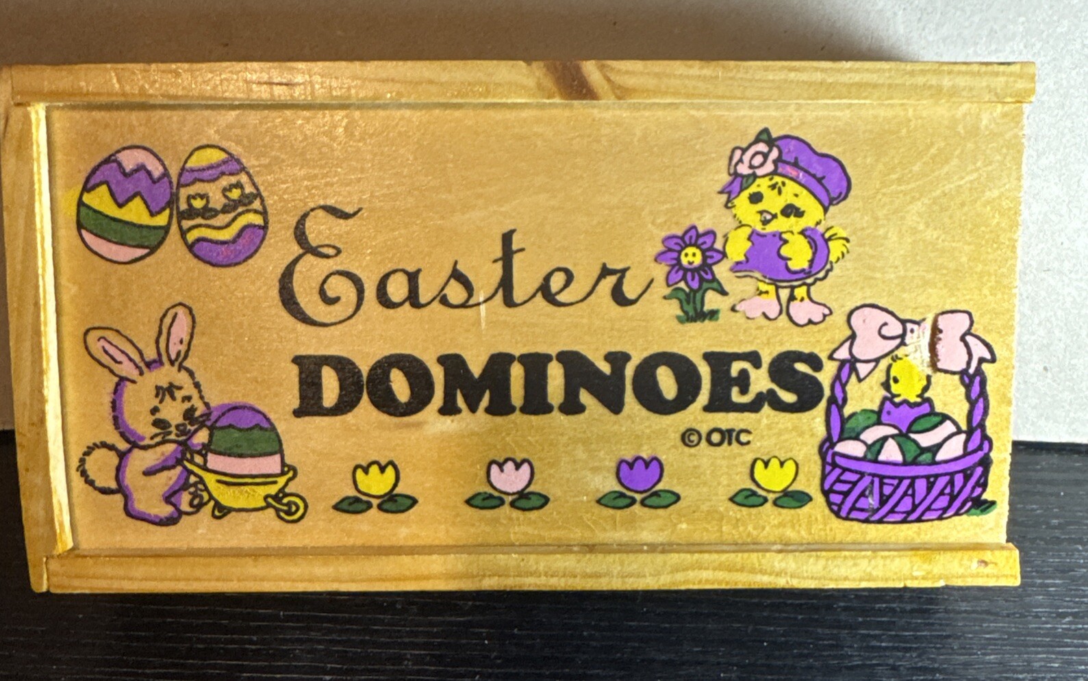 Vtg Oriental Trading Co Wood Box Easter Dominos Matching Game Toddlers/Kids