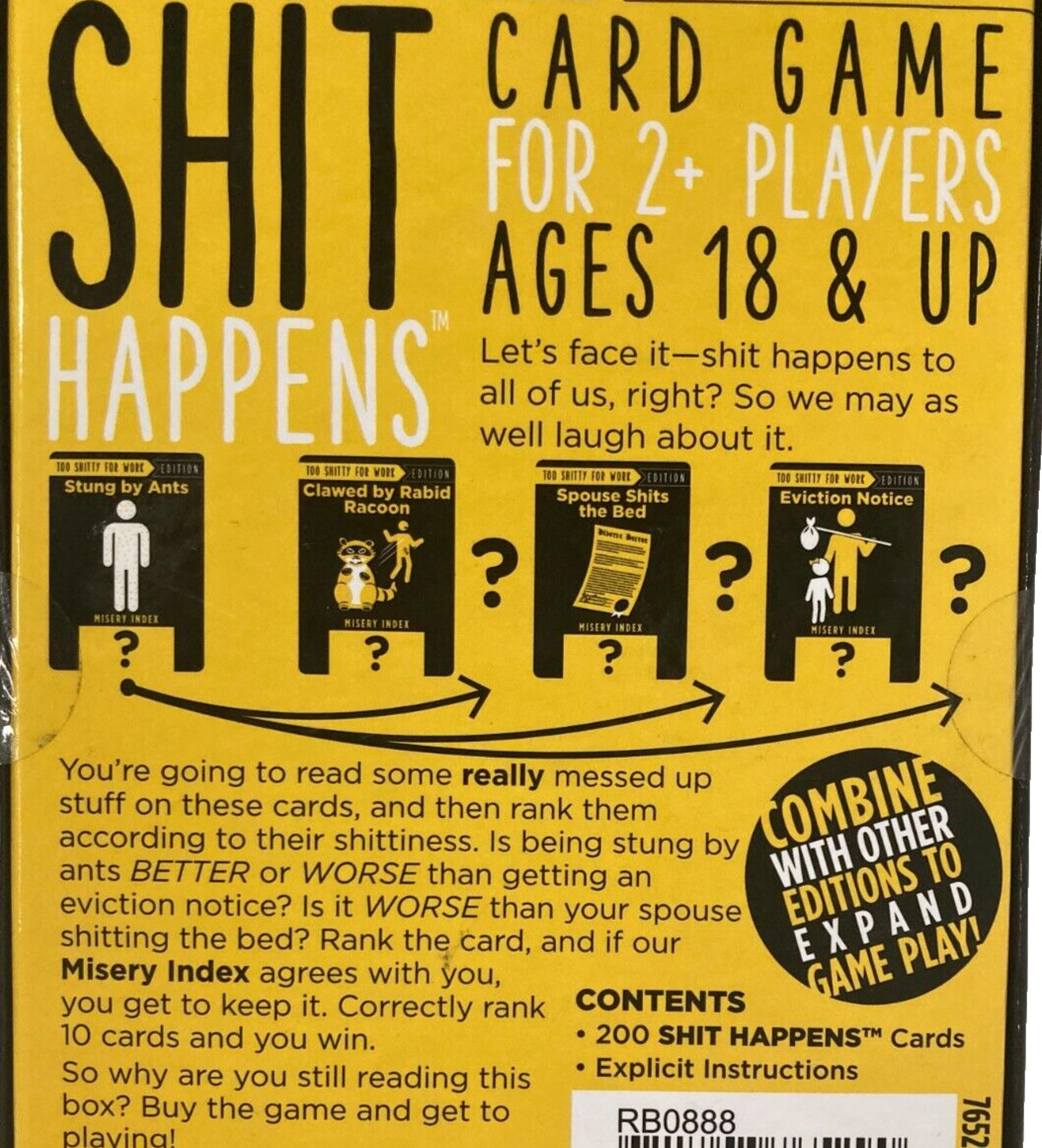 Sh!t Happens Card Game Too Sh!tty for Work Edition, 2+ Players Ages 18+
