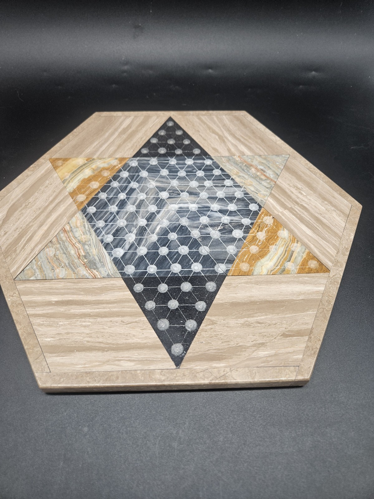 VTG Quartz Marble Onyx Chinese Checkers Natural Stone Strategy Game W/ Marbles