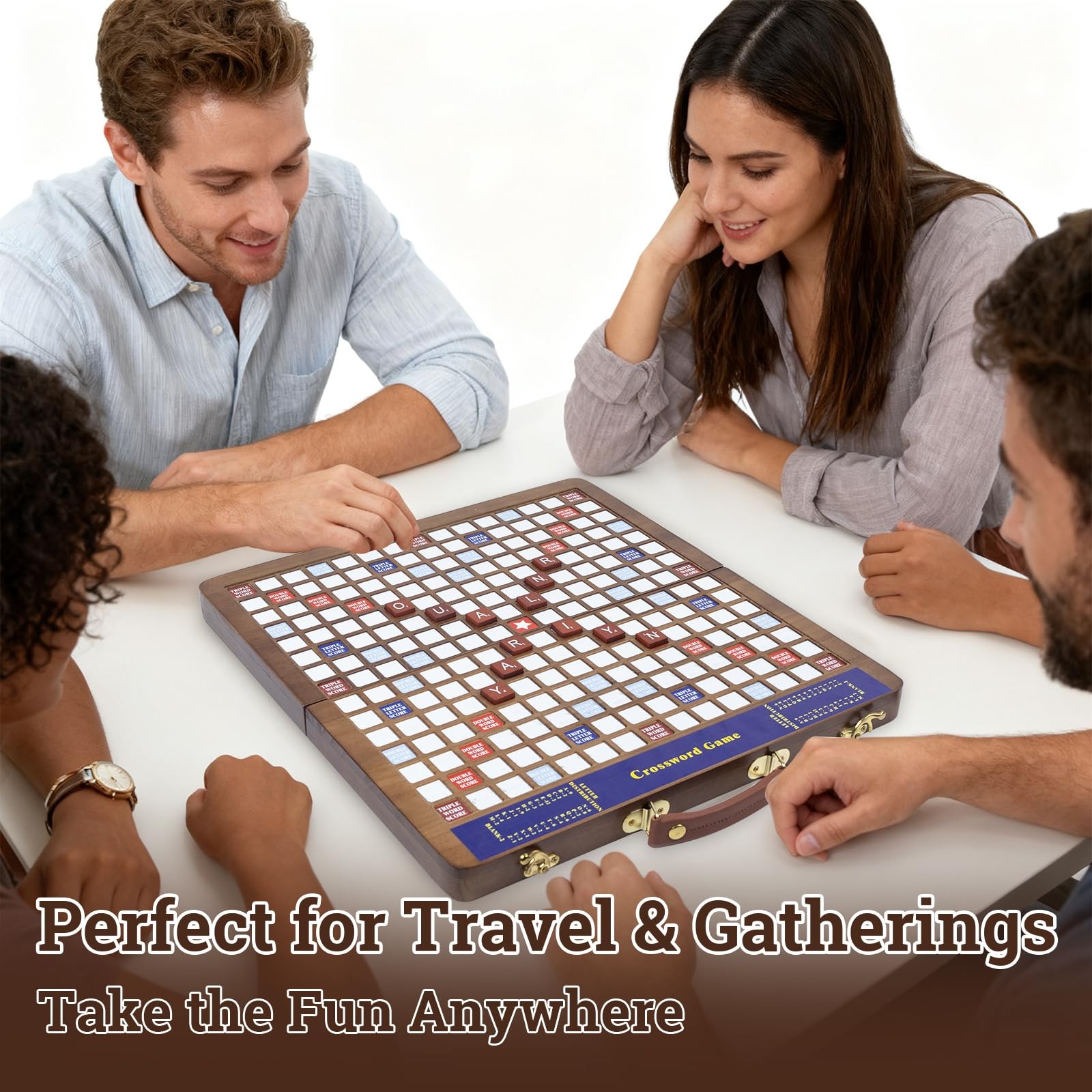 Wooden Folding Crossword Board Game – Word Game Set with 100 Letter Tiles, Sa…