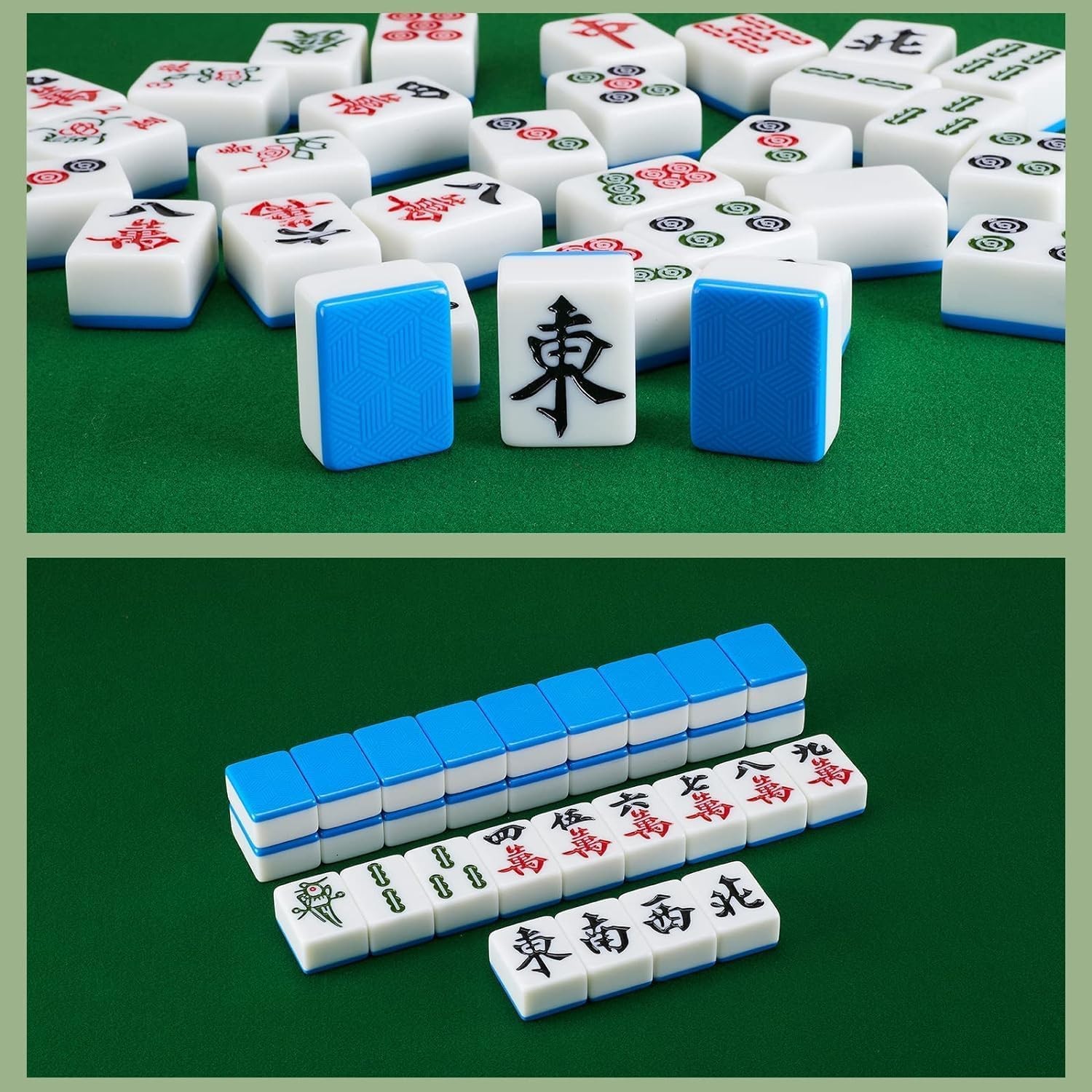 Large Size Chinese Mahjong Set 1.6 inches Board Game Classic 麻将 with 146+ Blu…