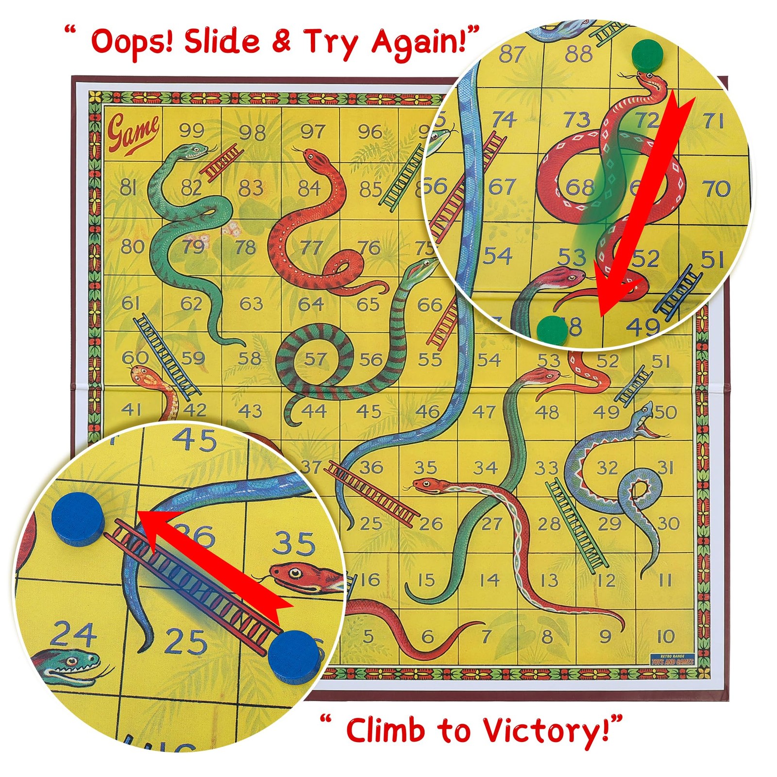 Classic Snakes and Ladders Board Game – Foldable Family Board Game with Dice …
