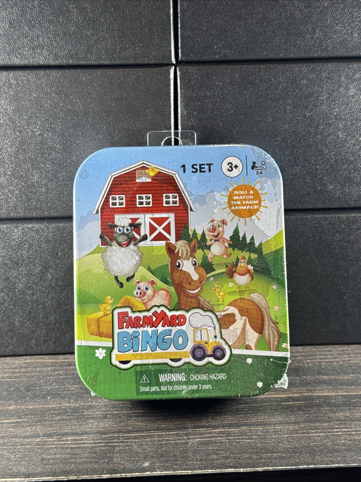 New & Sealed Travel Size Farmyard Bingo Game Tin Storage Container Age 3 and Up