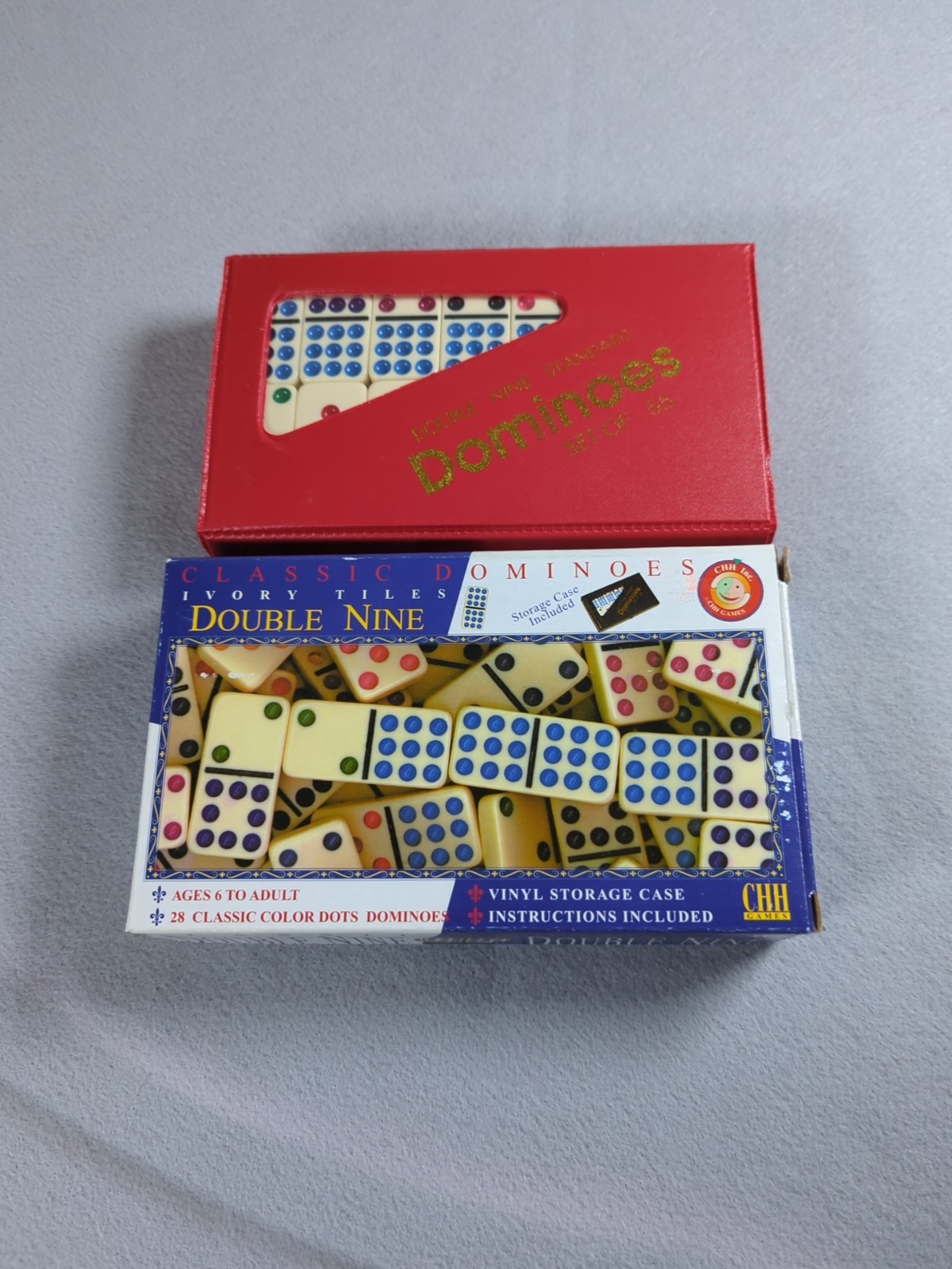 CHH Inc Vintage Domino Double 9, Colored Tiles Set Of 55 New Sealed