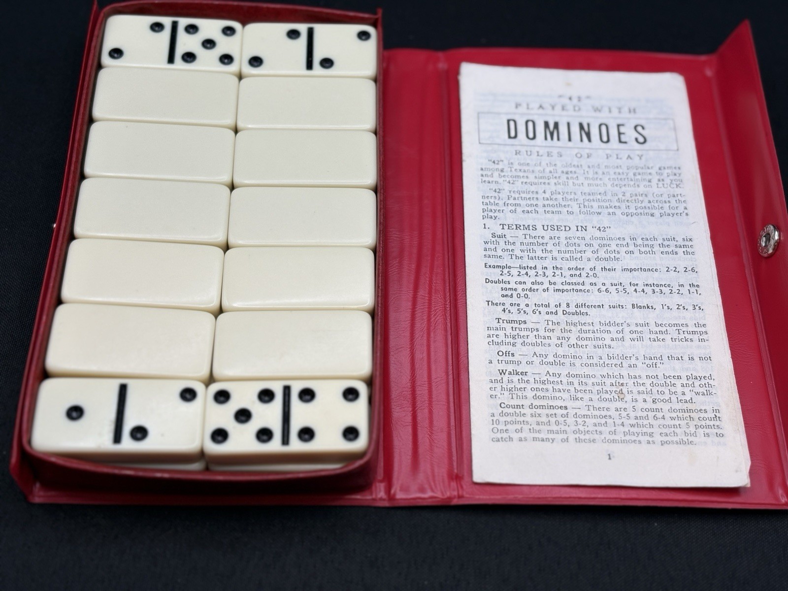 Vintage Domino by Cardinal Set Ivory Tiles Red Case Instructions