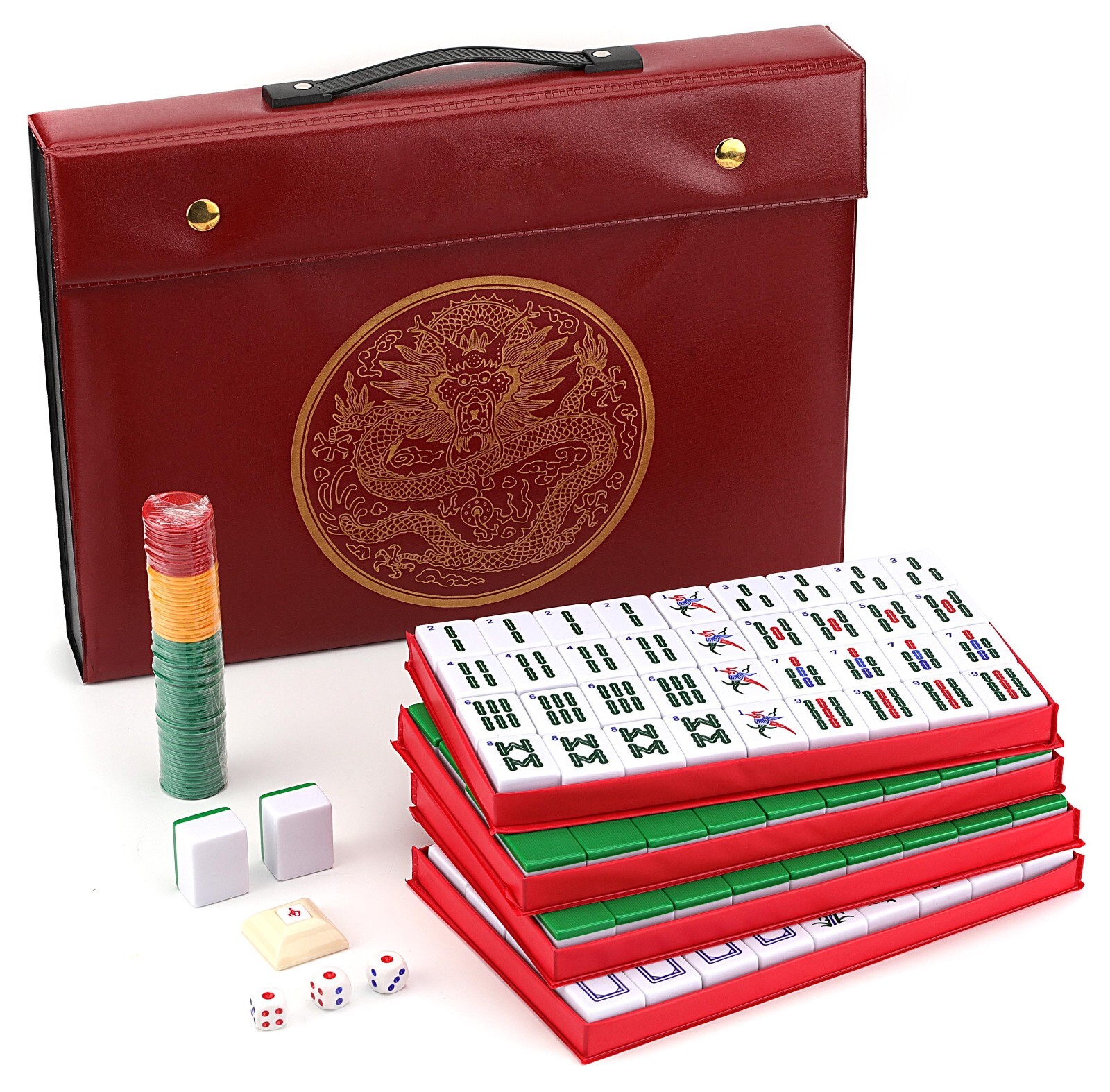 Chinese Mahjong Set X-Large 144 Numbered 1.5″ Tiles Majiang Mah-Jongg in Case