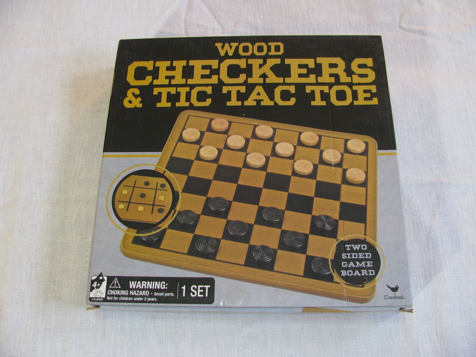 Cardinal Wood Checkers & Tic Tac Toe Game, Two Sided Board, 2019, Orig Box r
