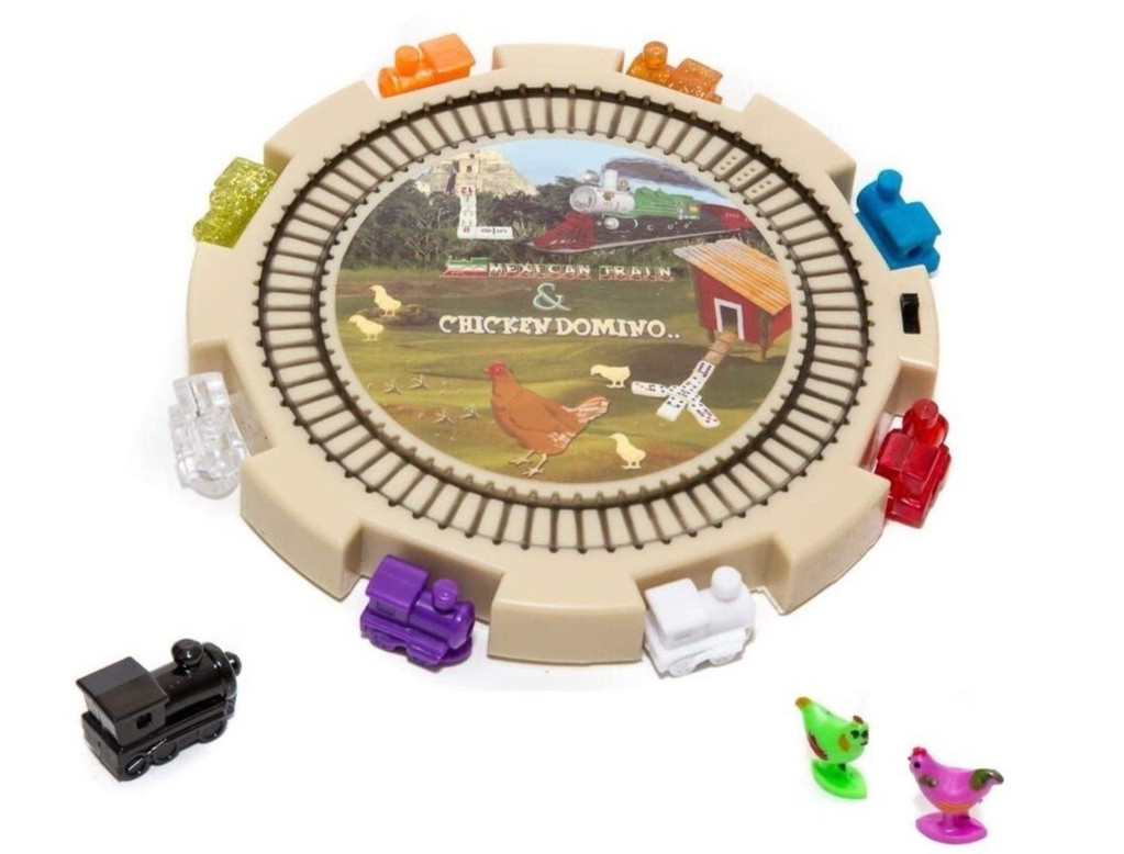 2 in 1 Dominoes Center Hub Starter Piece Chicken Domino & Mexican Train w/ Sound