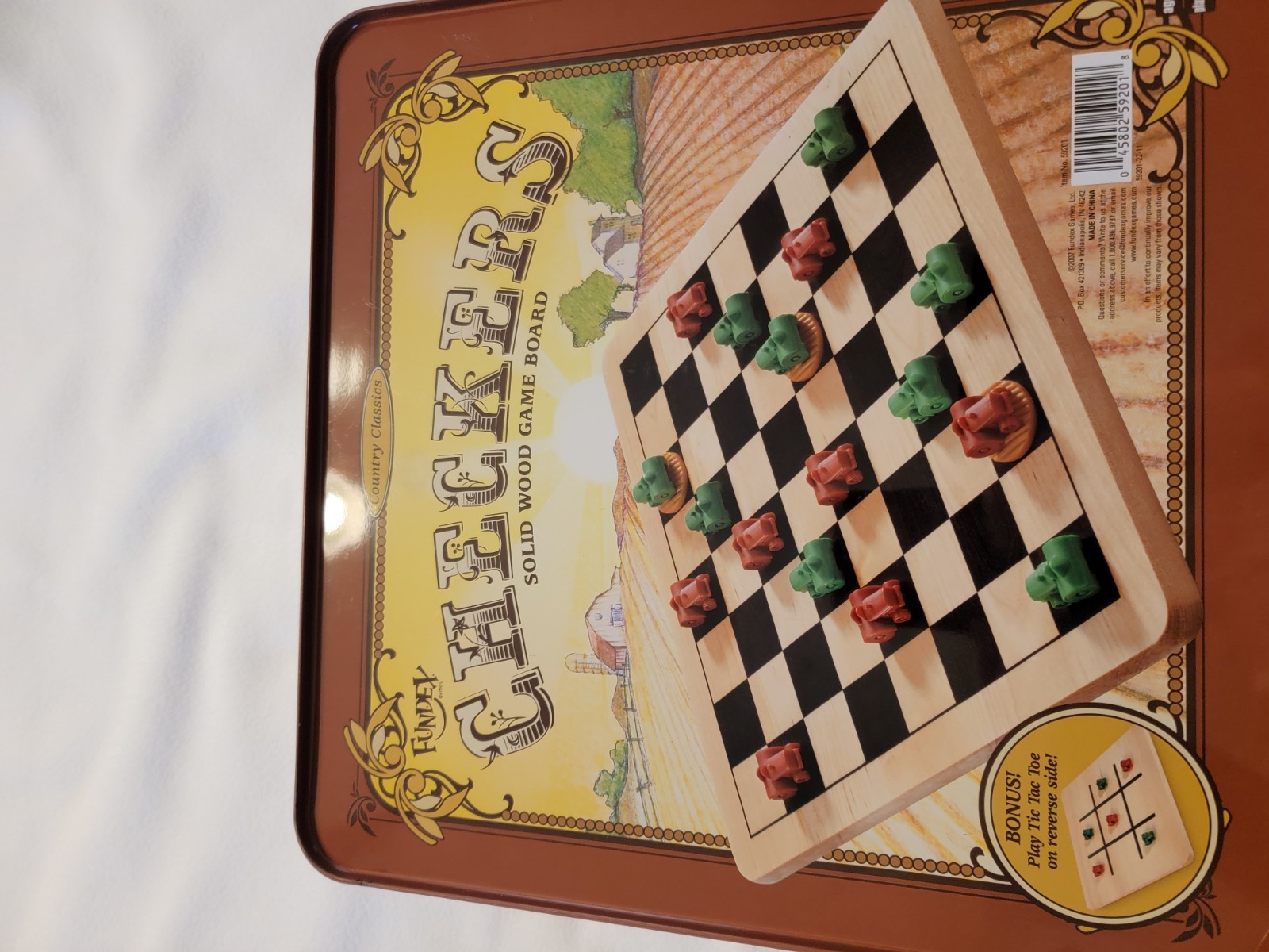 Fundex Games Double-Sided Solid Wood Checkers/Tic Tac Toe Board Game 3+ 2007