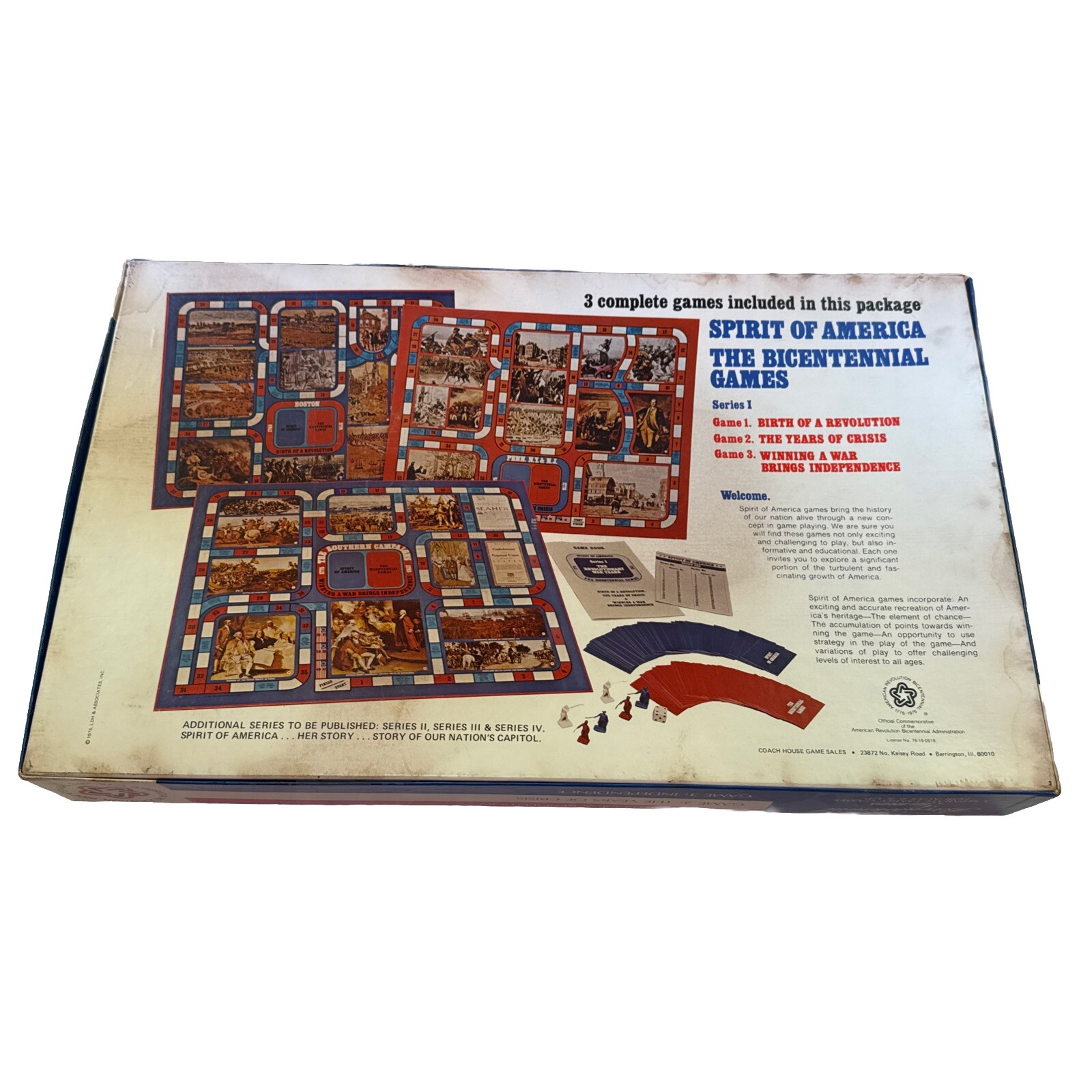 Vintage 1975 Coach House “The Bicentennial Games” 3 Board Games In 1 Complete