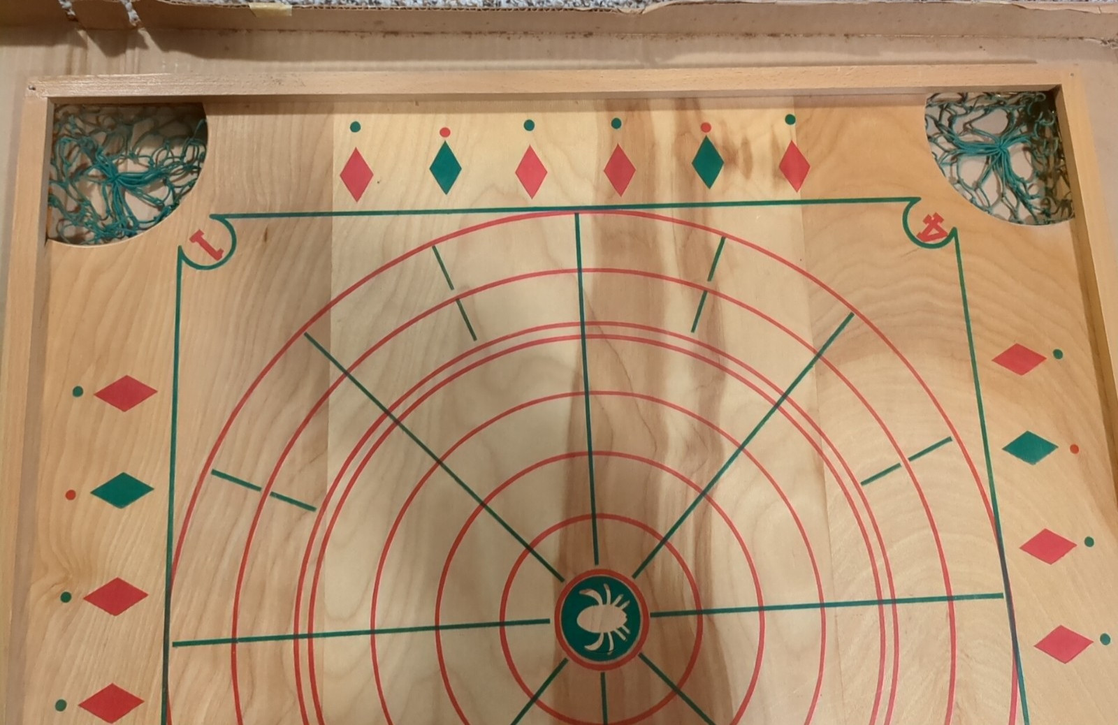 1950 No 50 Carrom Board from Carrom Industries w partial Set of Checkers & Rings