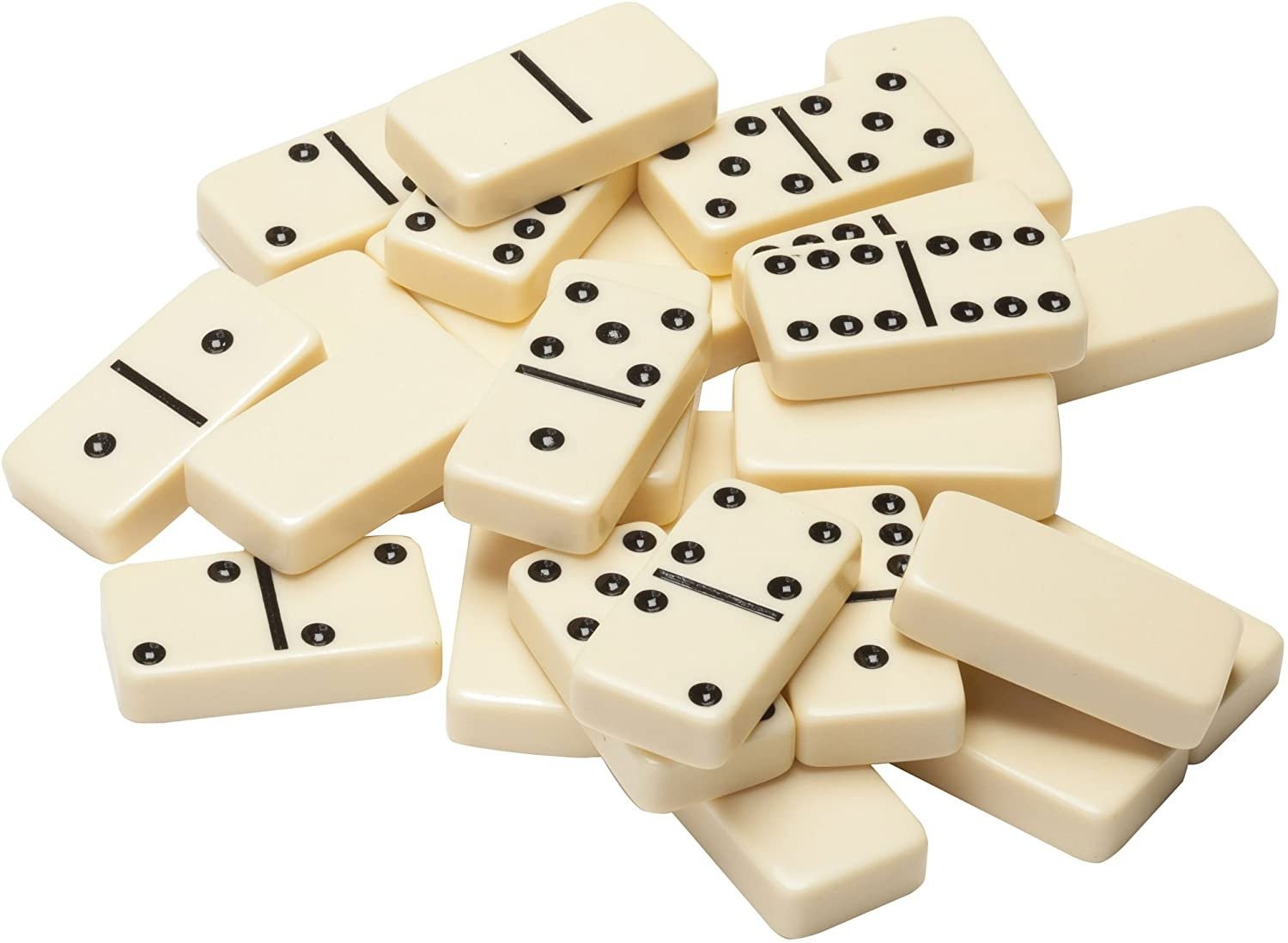 WE Games DOUBLE 6 Dominoes Ivory color tiles with black dots in black vinyl case
