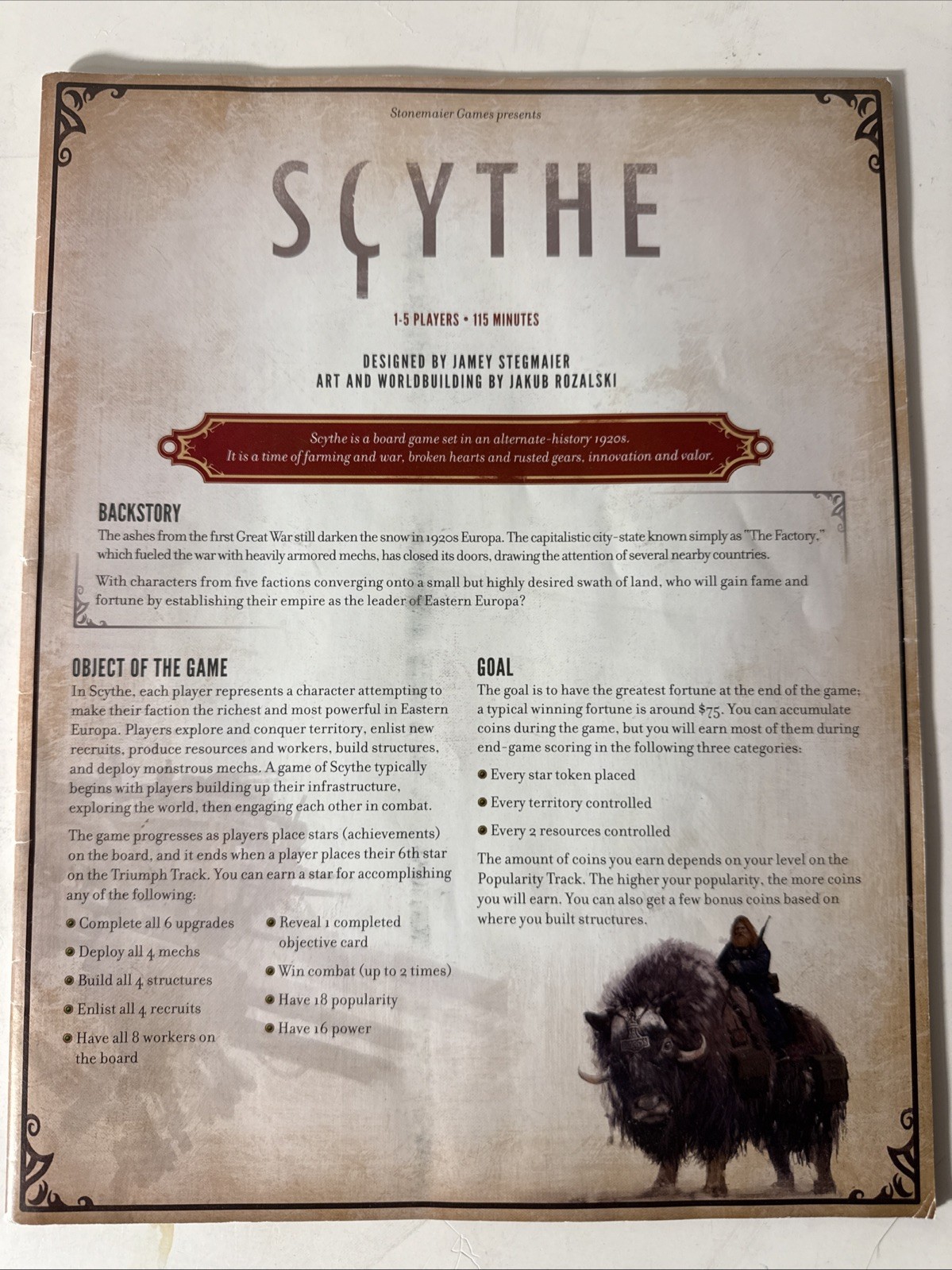 Scythe Board Game REPLACEMENT INSTRUCTIONS GUIDE MANUAL ONLY