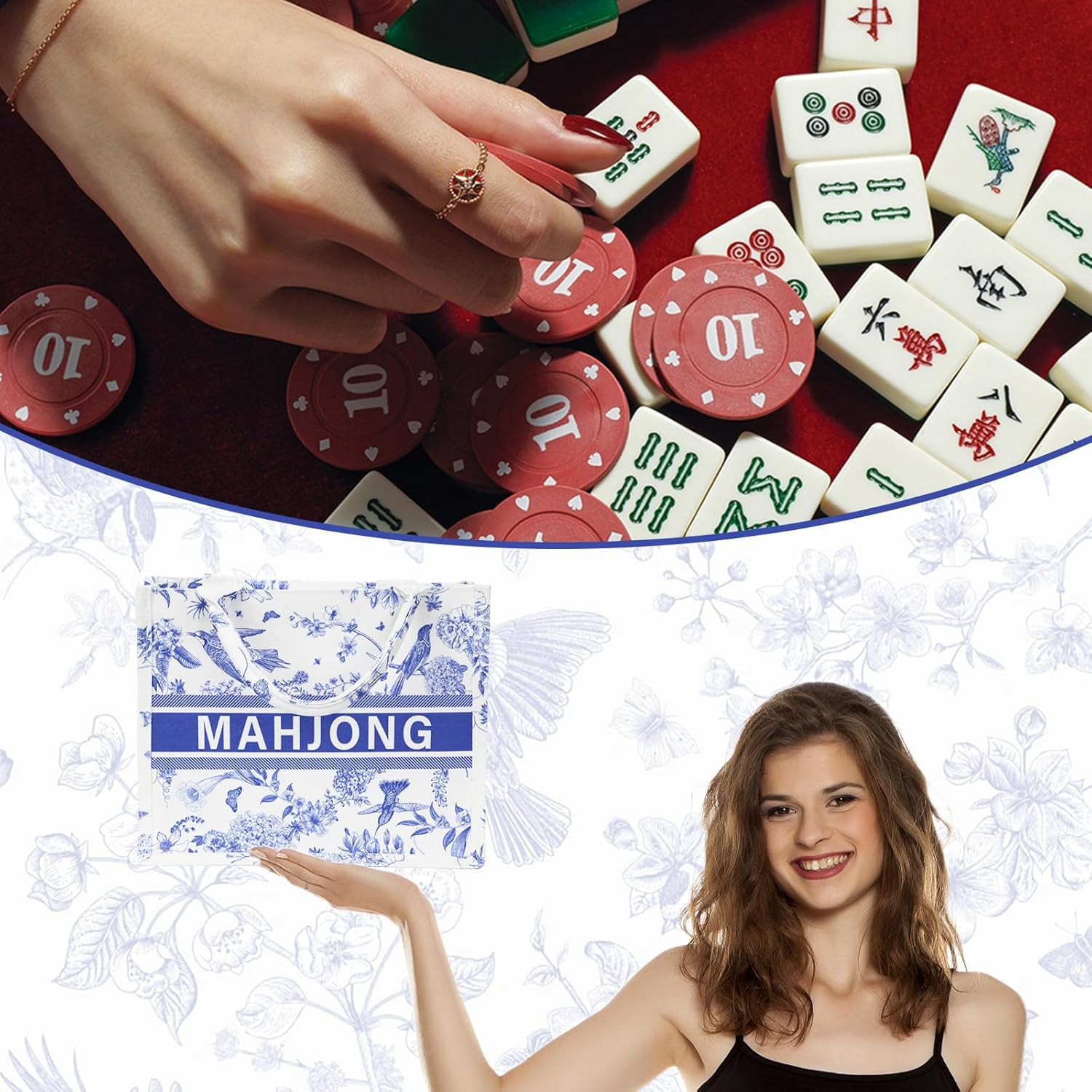 Blue mahjong bags for tiles，American Mahjong Tiles Bag- Durable mahjong carry…