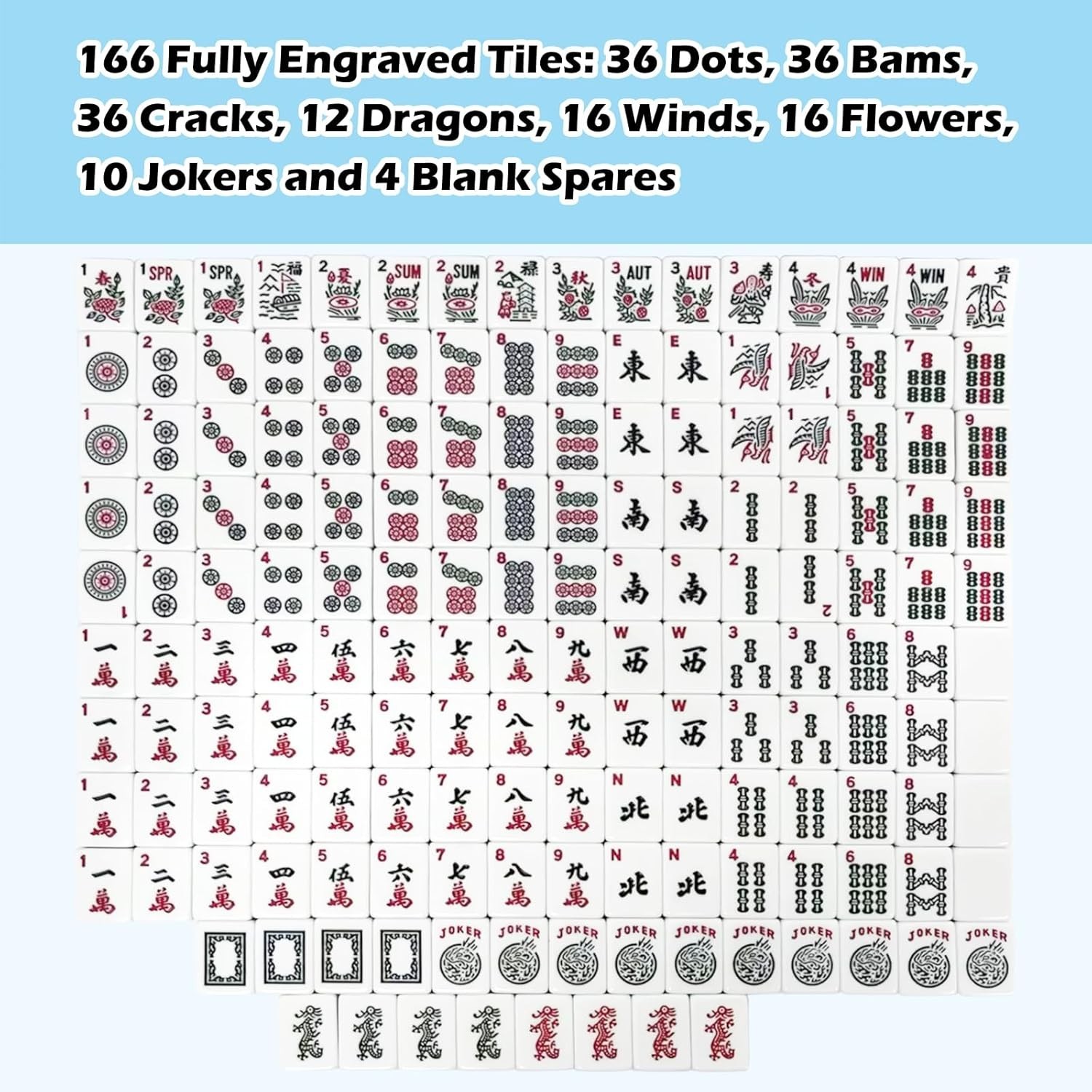 American Mahjong Tile Set with 166 Tiles, 1.2-Inch Mah Jongg Sets, Mahjong Gift