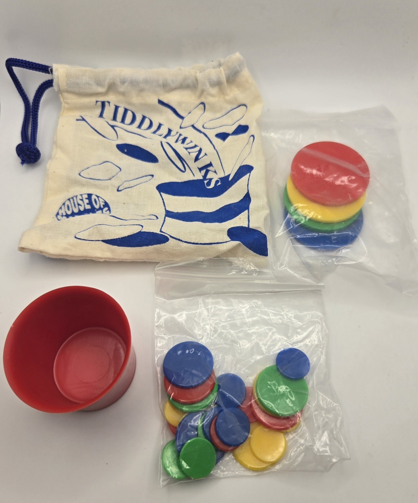 Tiddlywinks Game by House of Marbles Devon England w/Cup, Winks. Squidgers & Bag