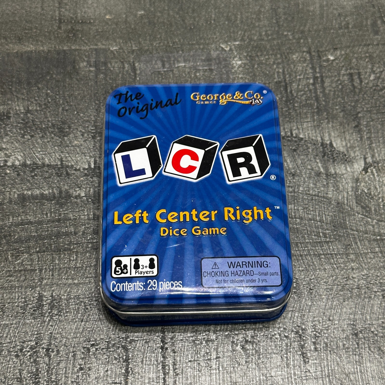 The Original LCR Left Center Right Dice Game Blue Tin George & Company NEW