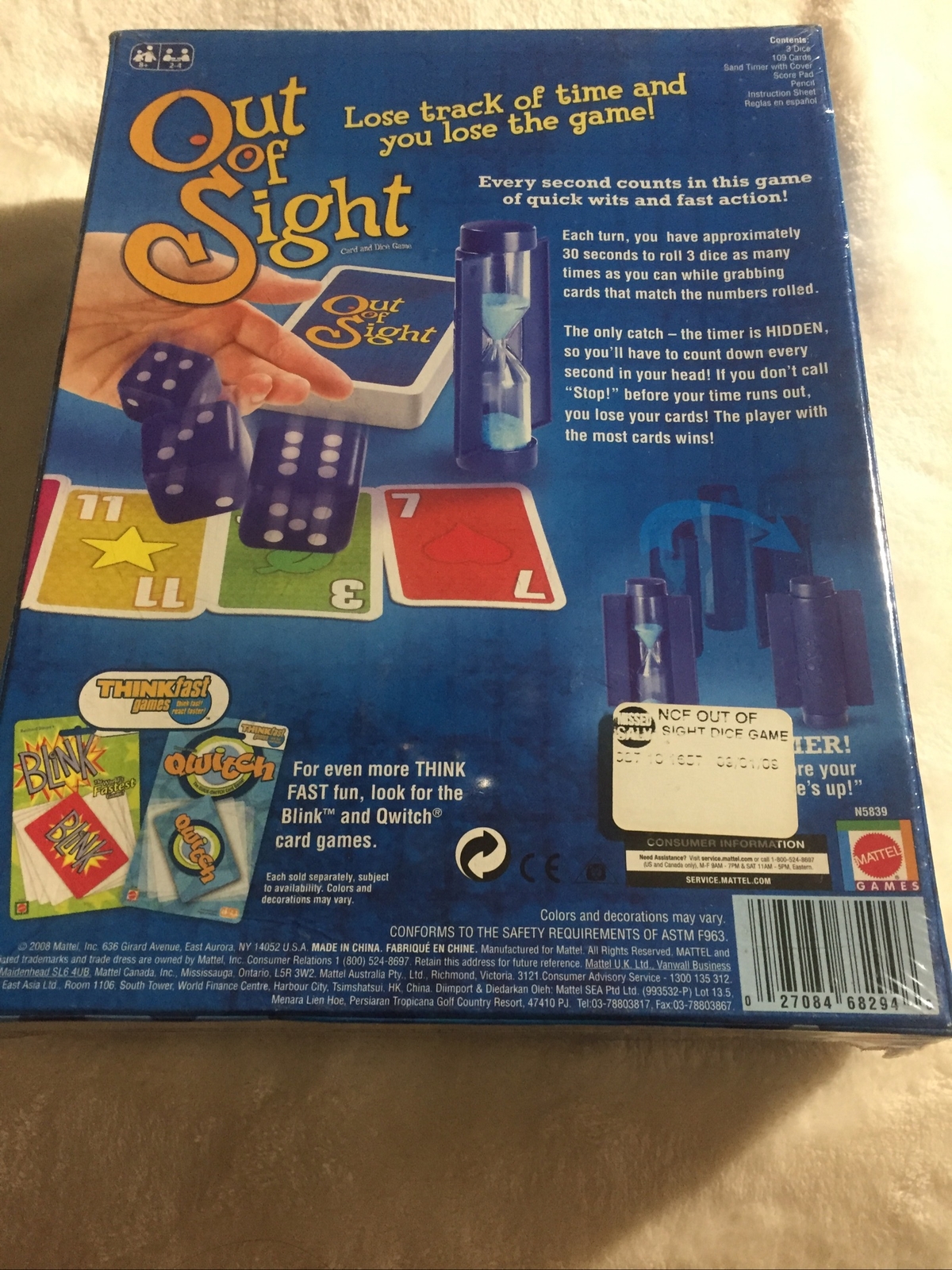 Think Fast Out Of Sight Game Quick Wits Beat The Clock Mattel Games