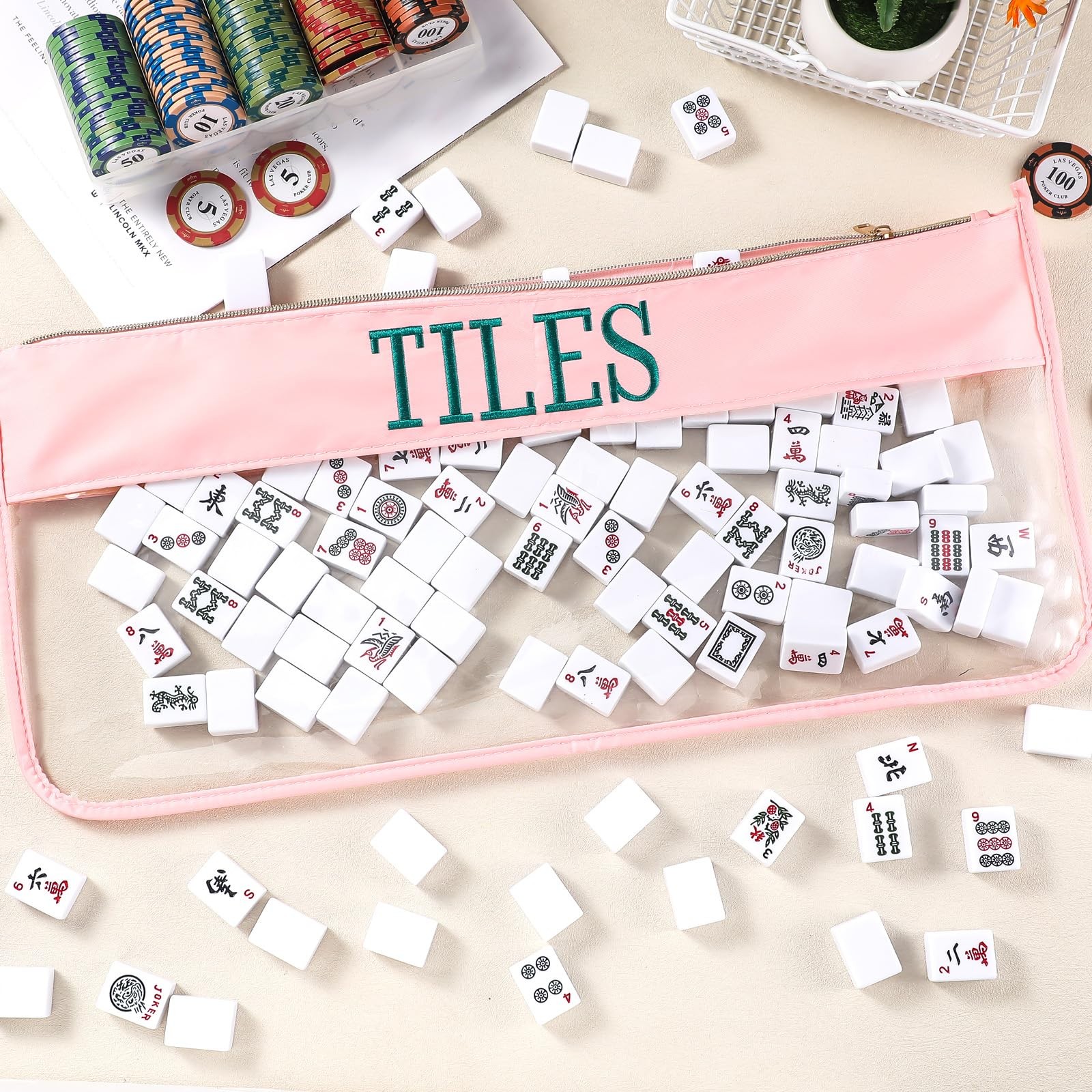 1 PCS Mahjong Bag – Empty Mahjong Tiles Bag Only with Zippered & Letters, Cas…