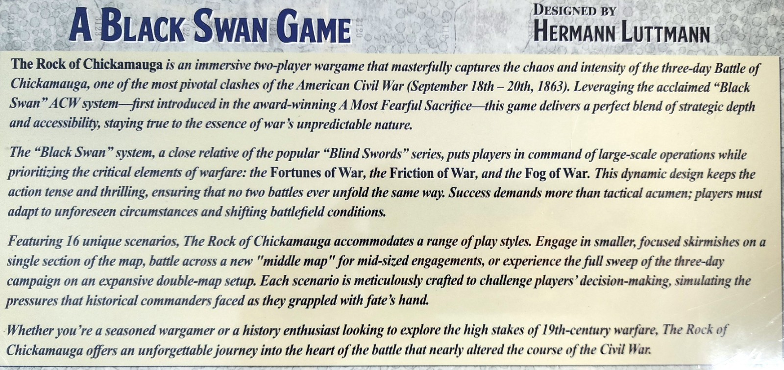 The Rock Of Chickamauga Board Game NEW A Black Swan Game Flying Pig Games