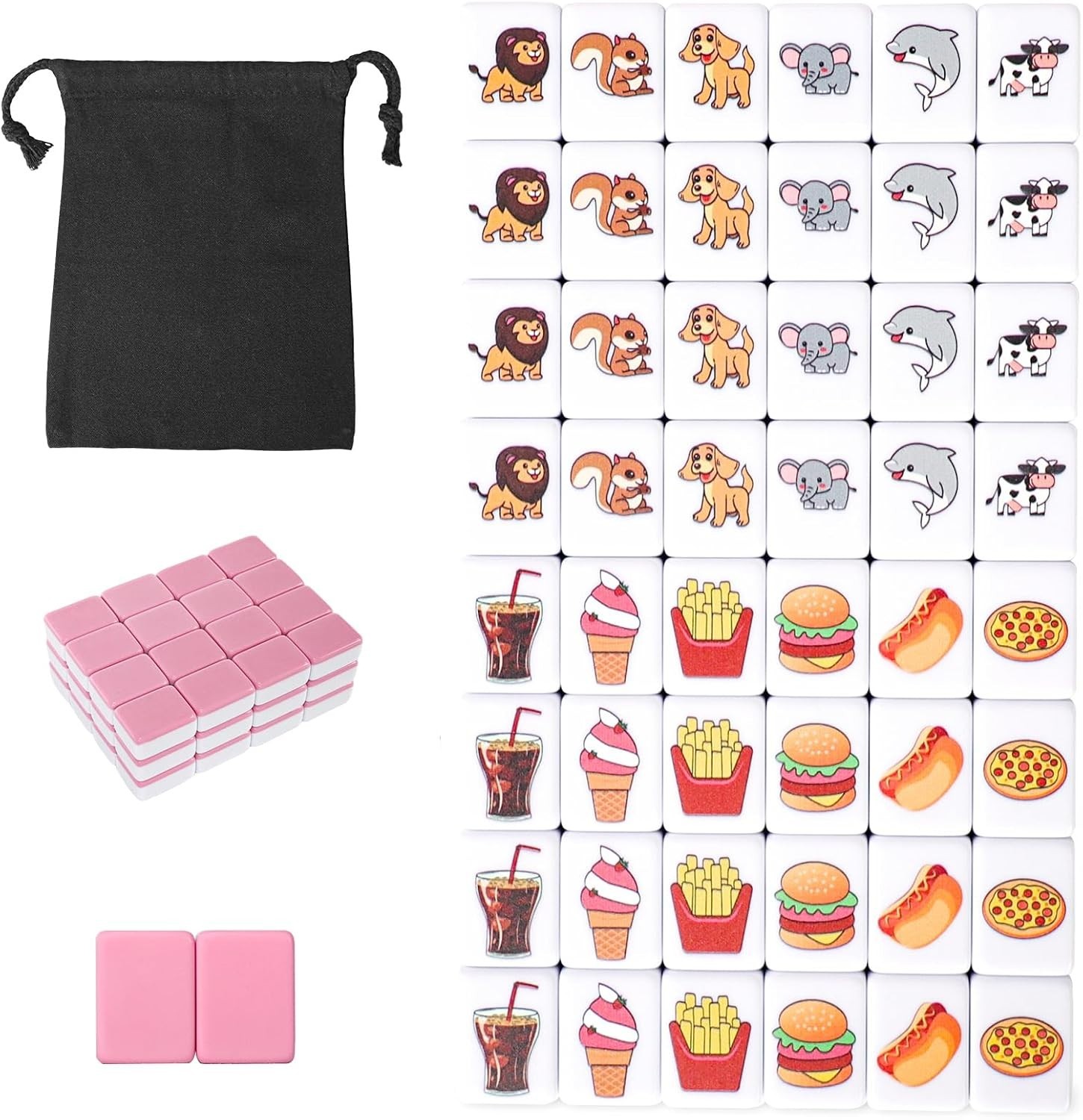 Mahjong Block Set for 2 Players with 50 Pink Tiles and Carry Bag