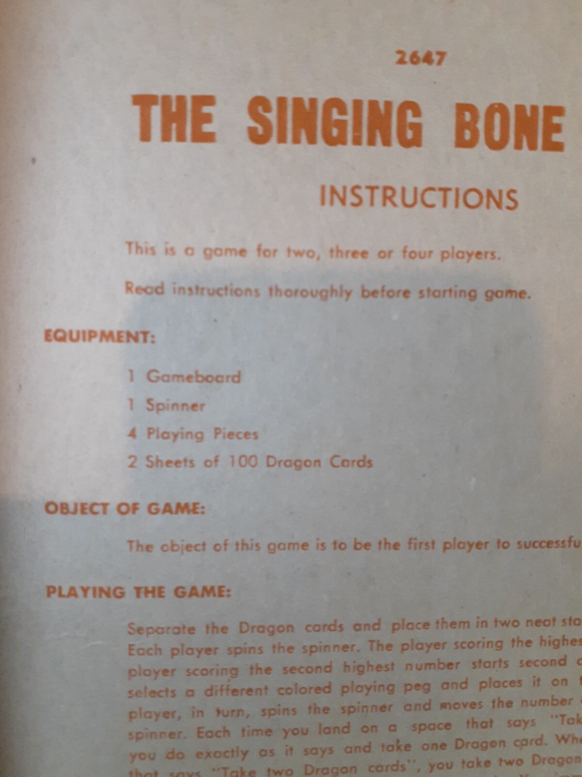 The Singing Bone Dragon Board Game Hassenfeld Hasbro Vintage 1962 Fantasy 125