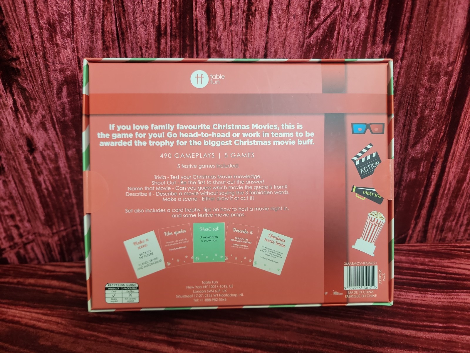 Table Fun Christmas Movie Trivia Game, Multiple Games, Card Trophy, 2+ Players