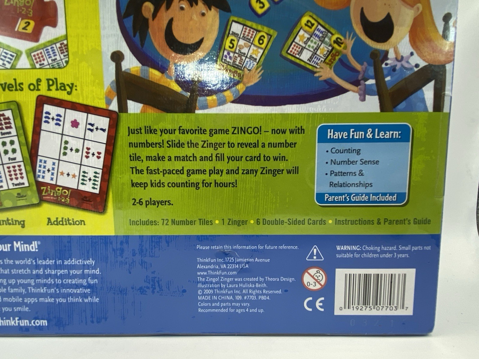 ThinkFun Zingo! 1-2-3 Number Bingo Game 4+ Years 2-6 Players Double-Sided Cards
