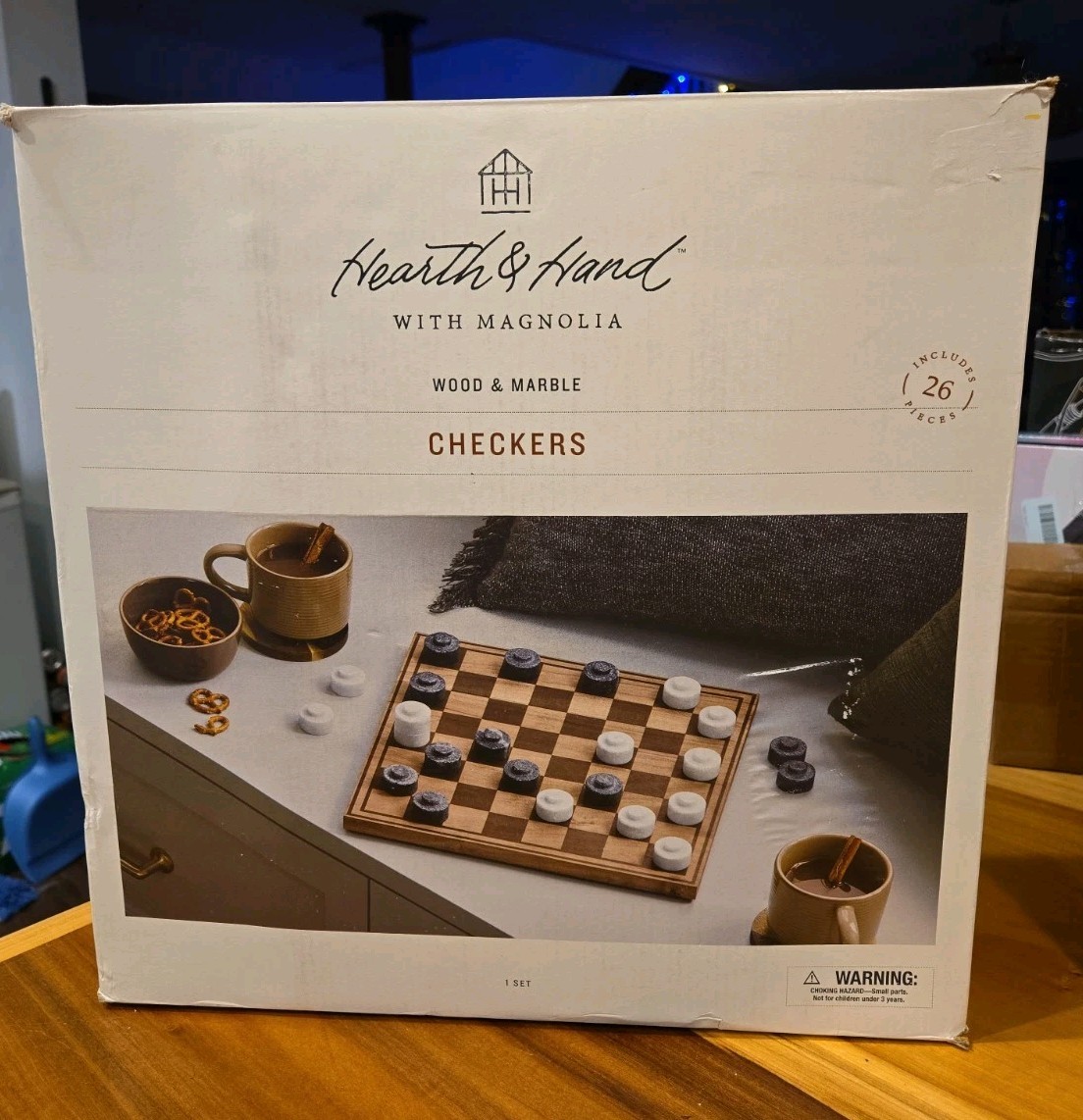 Wood & Marble Checkers Board Game Hearth & Hand with Magnolia Marble