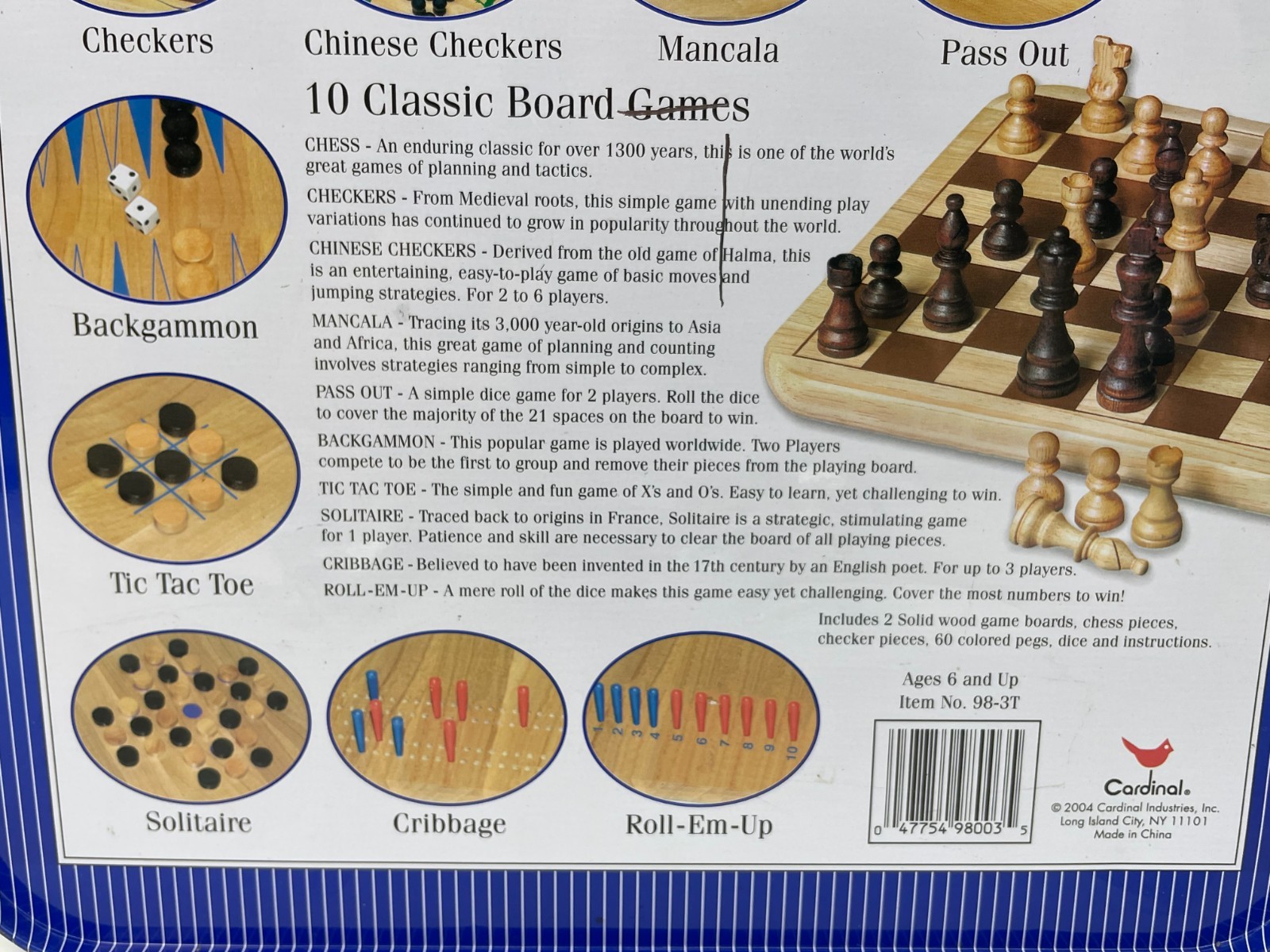 Cardinal Family 10 Game Center Solid Wood Boards Ten Classic Games