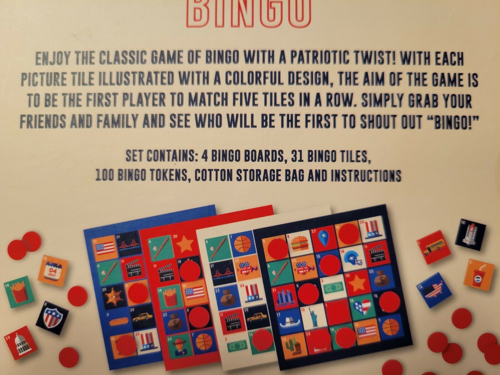 USA Bingo Game Patriotic Toy Family Fun FREE SHIPPING Ages 6+