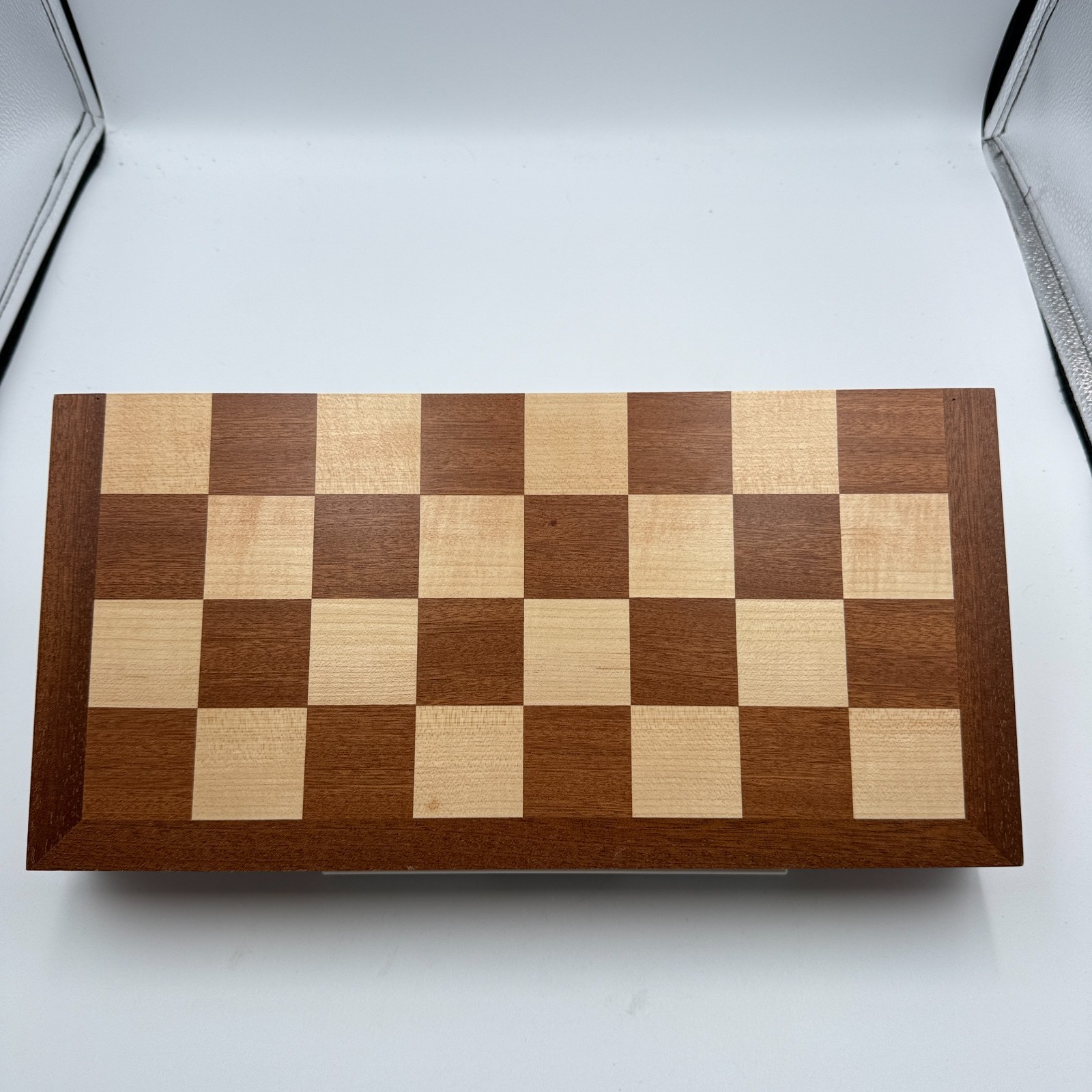 Wooden Folding Checkers Game Board Set w/ Wood Pieces & Storage Case 18″