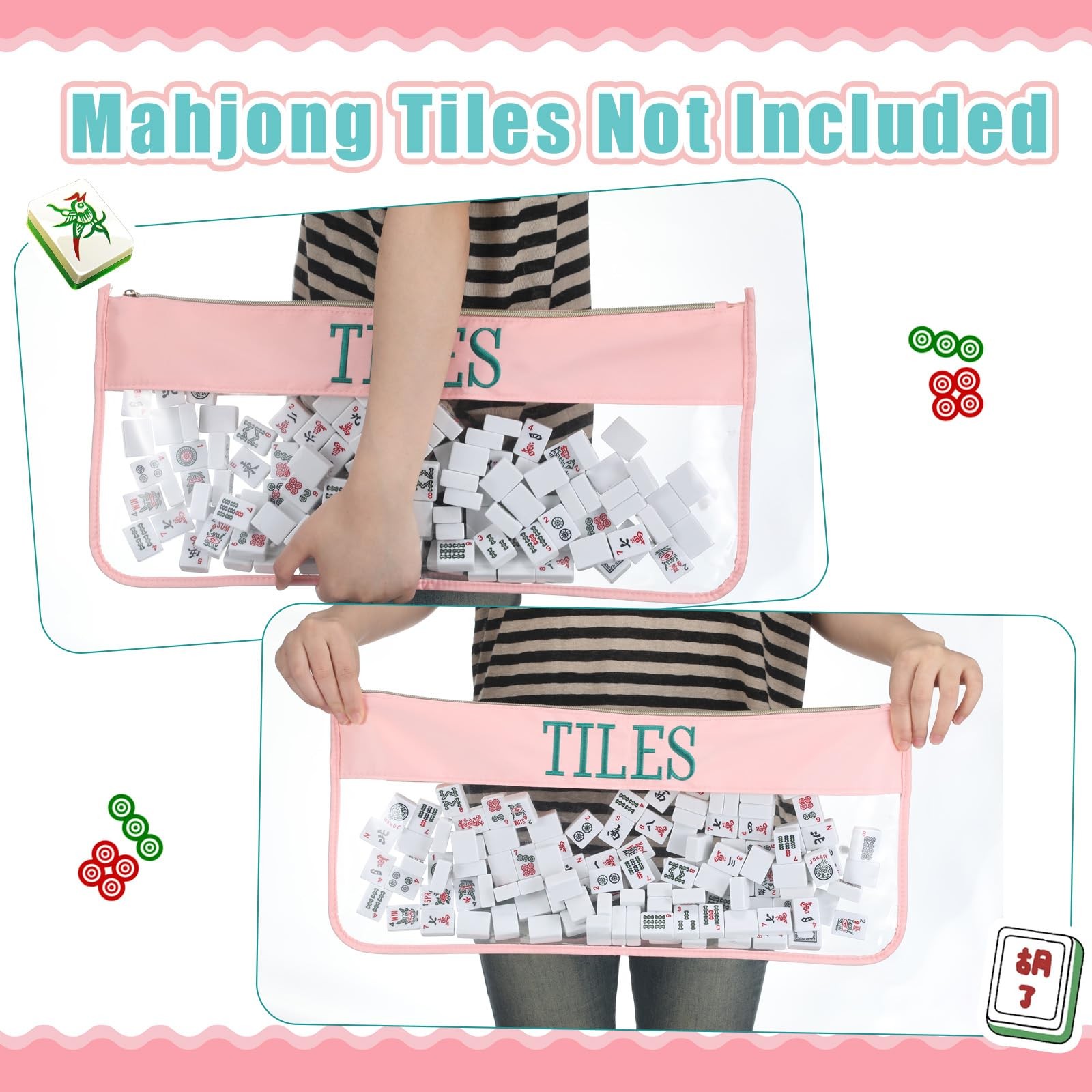 1 PCS Mahjong Bag – Empty Mahjong Tiles Bag Only with Zippered & Letters, Cas…