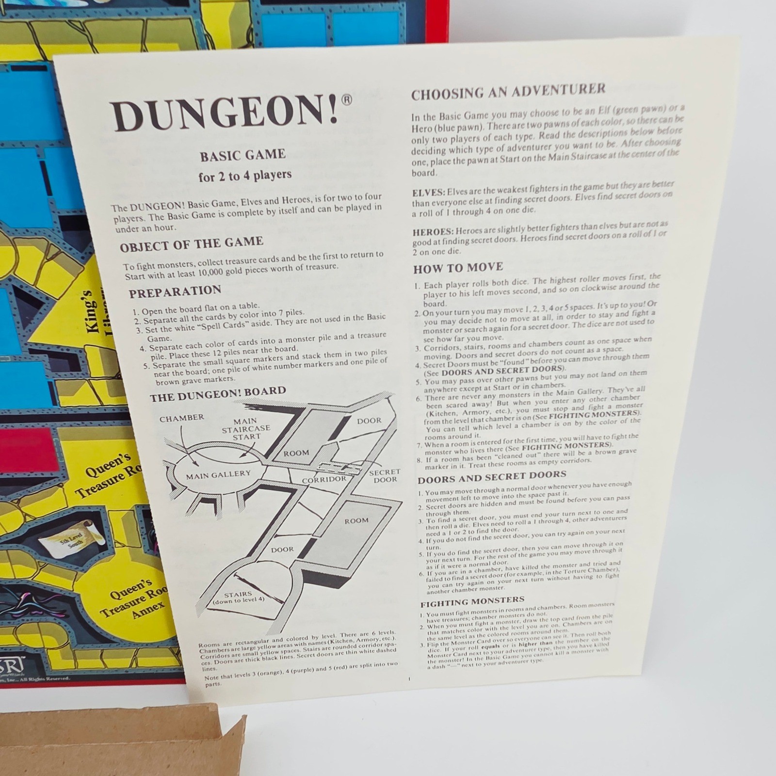 Dungeon! Vintage 1981 TSR Fantasy Boardgame Dungeons & Dragons Era Incomplete
