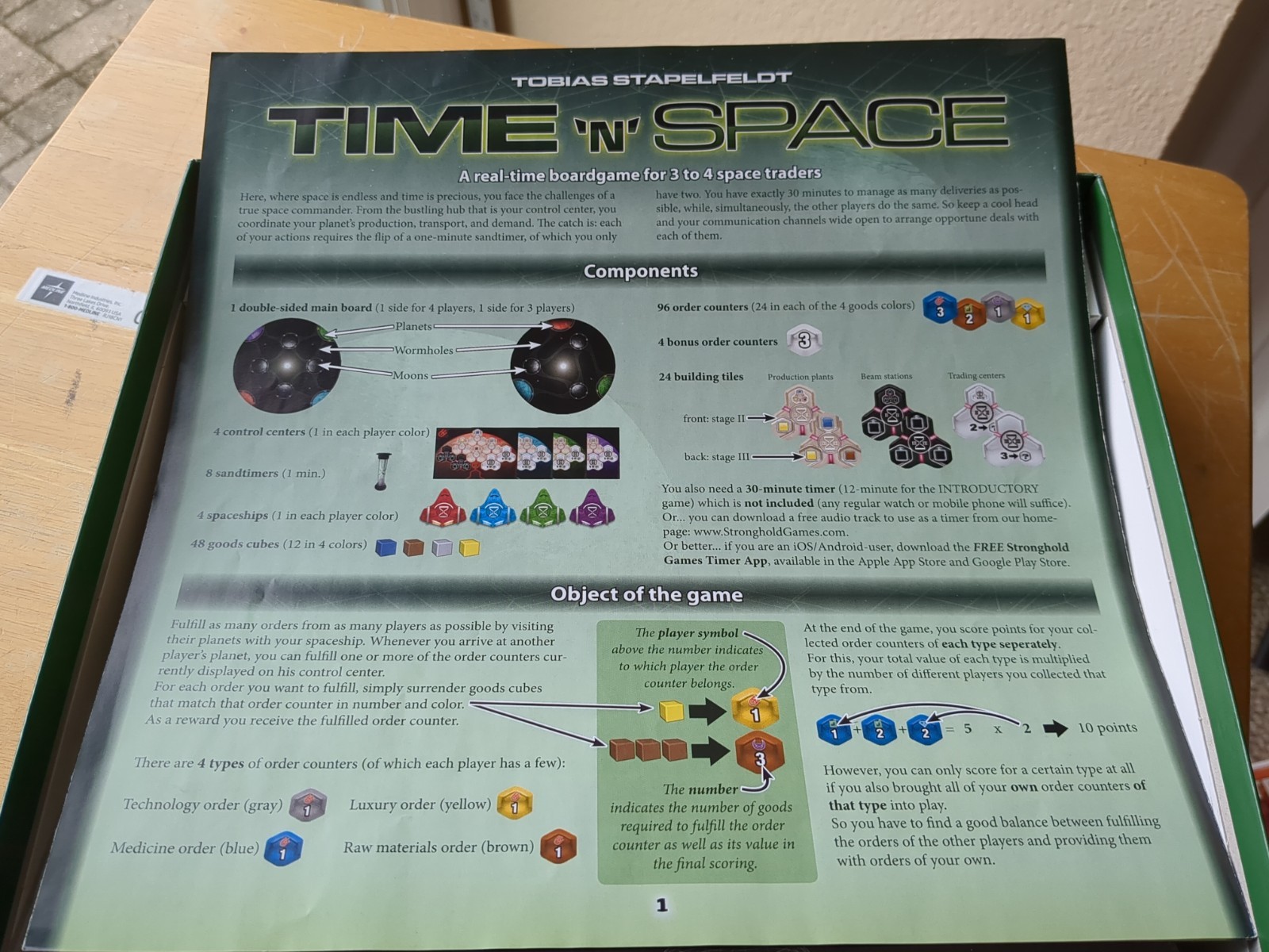 Time N Space Board Game, by Stronghold Games, Tobias Stapelfeldt, 2013