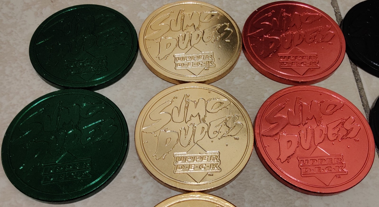 Lot of 12 Pogs Sumo Dudes Upper Deck Metal Slammers Multiple Colors + Tube VTG