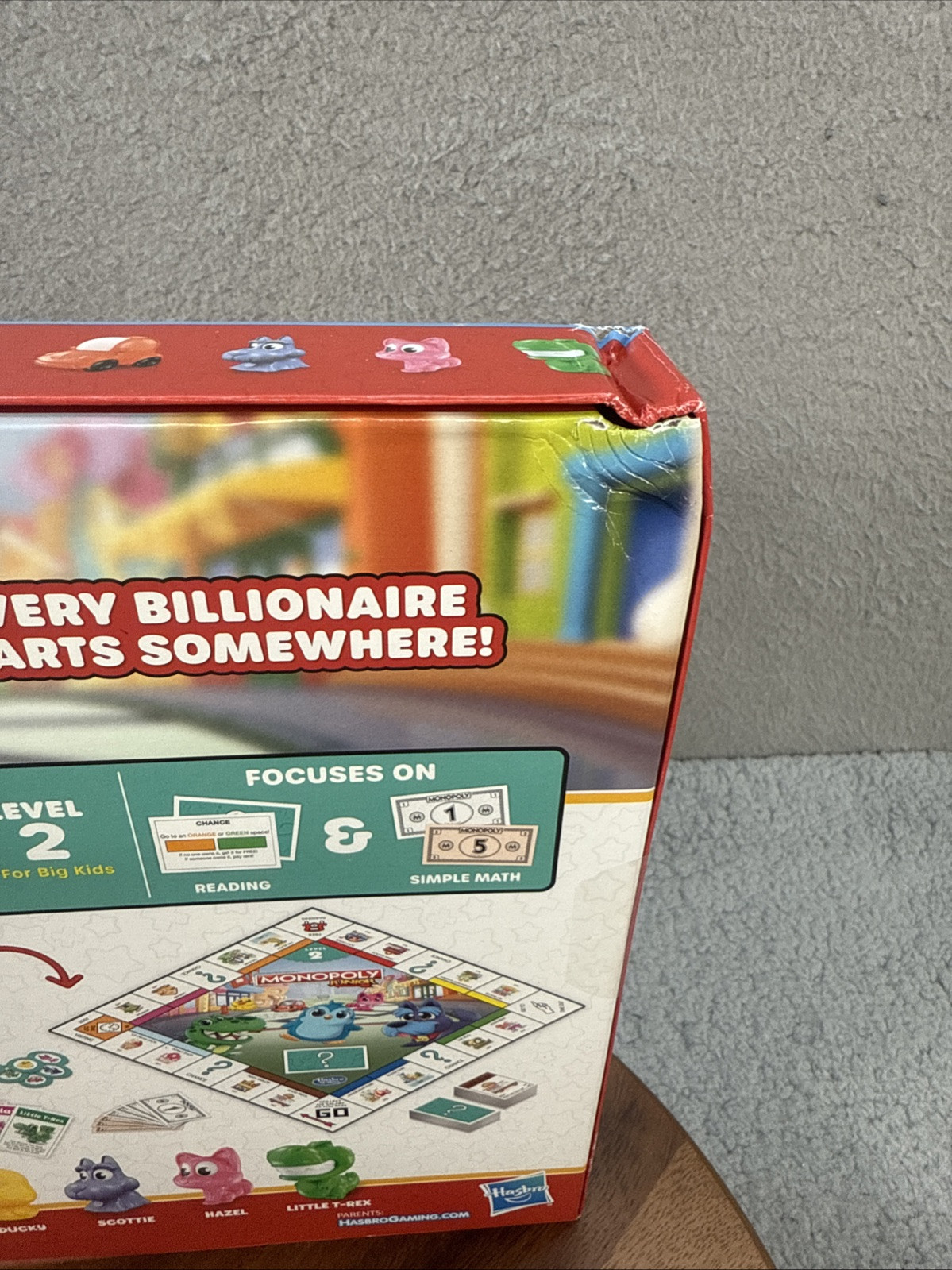 Hasbro Monopoly Junior Board Game, 2 Sided Gameboard, 2 Games in 1, Damage Box