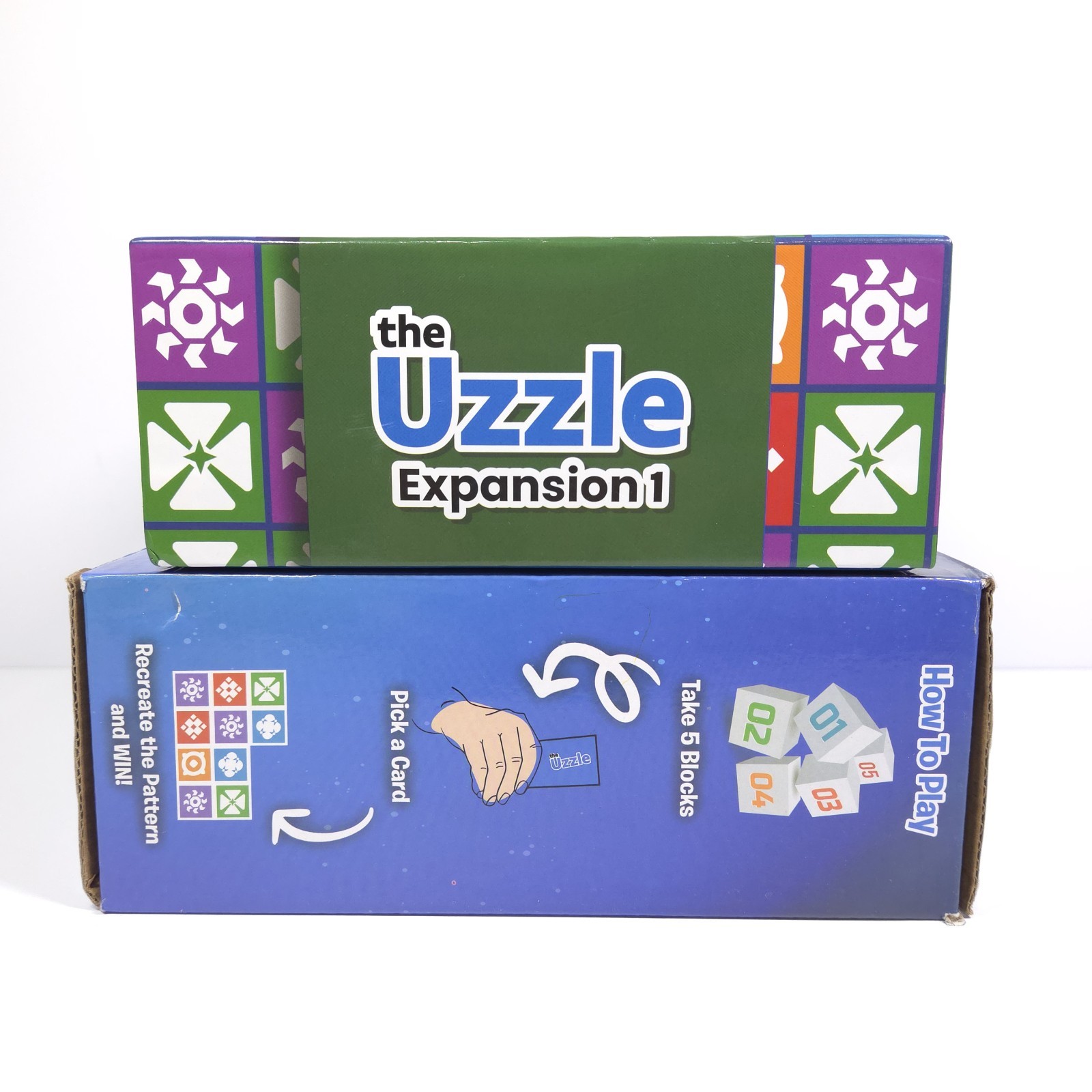The Uzzle Base Game + Expansion 1 Complete Puzzle Blocks Cards Brain Game