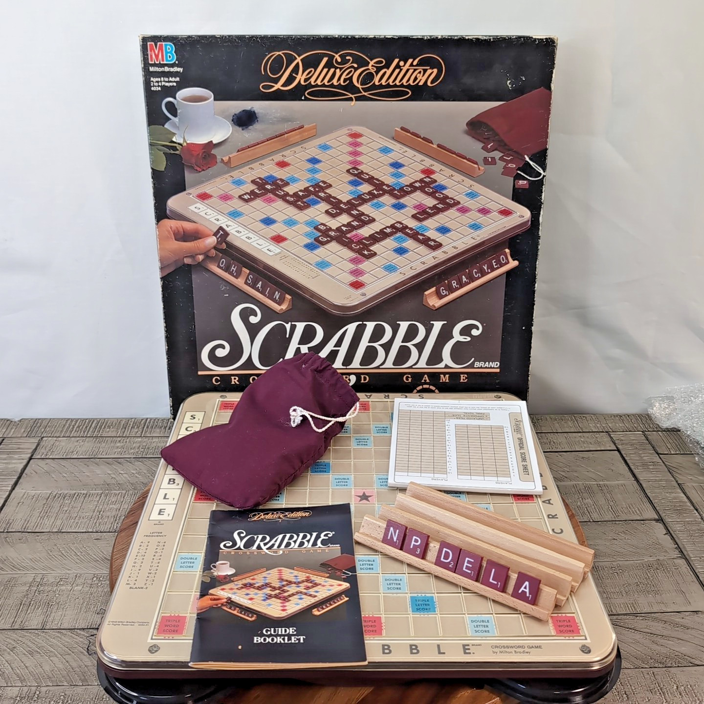 Vintage Scrabble Deluxe Edition 1989 Milton Bradley Rotating Board Complete