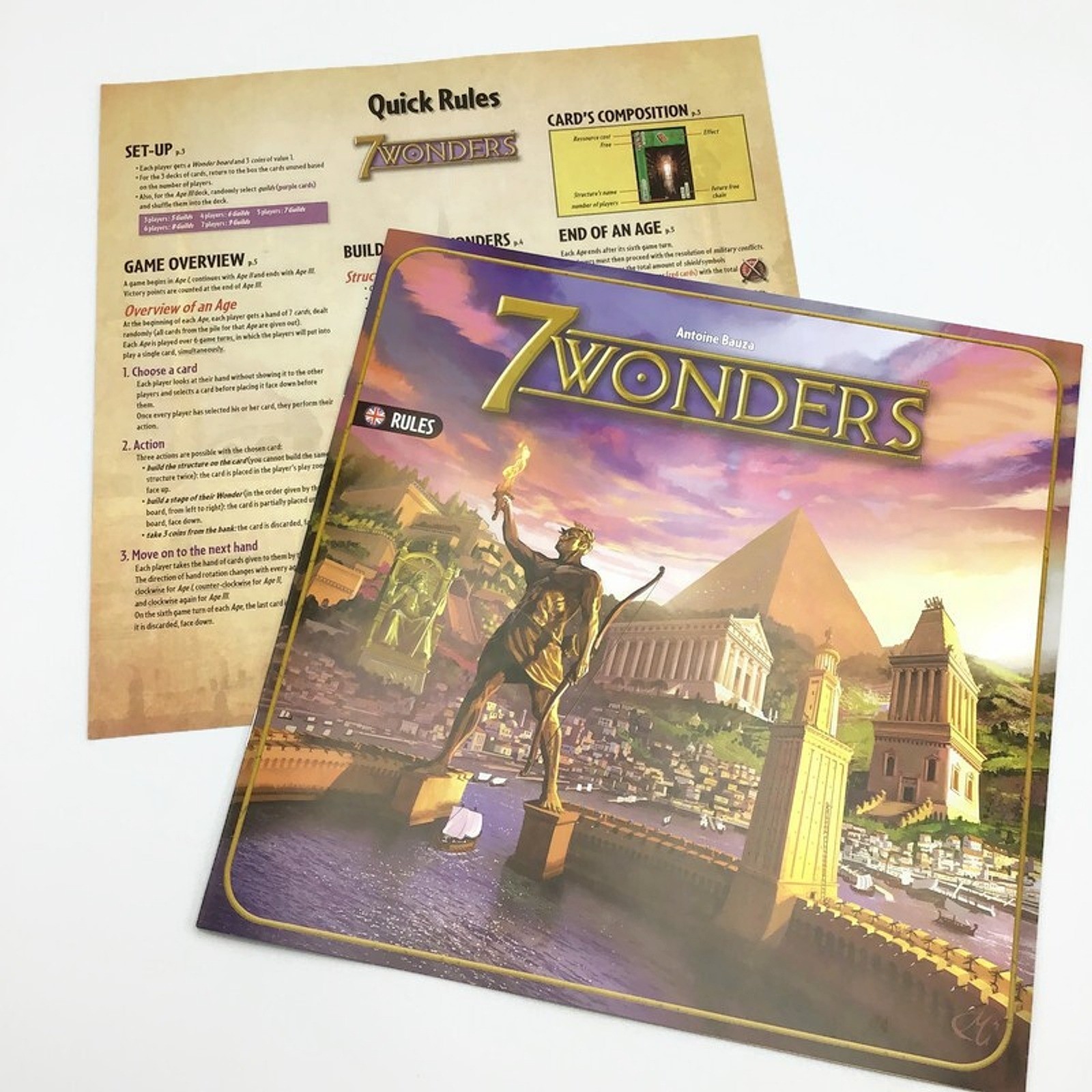 7 Wonders Board Game Antoine Bauza Repos Unpunched Complete Open Box 2010