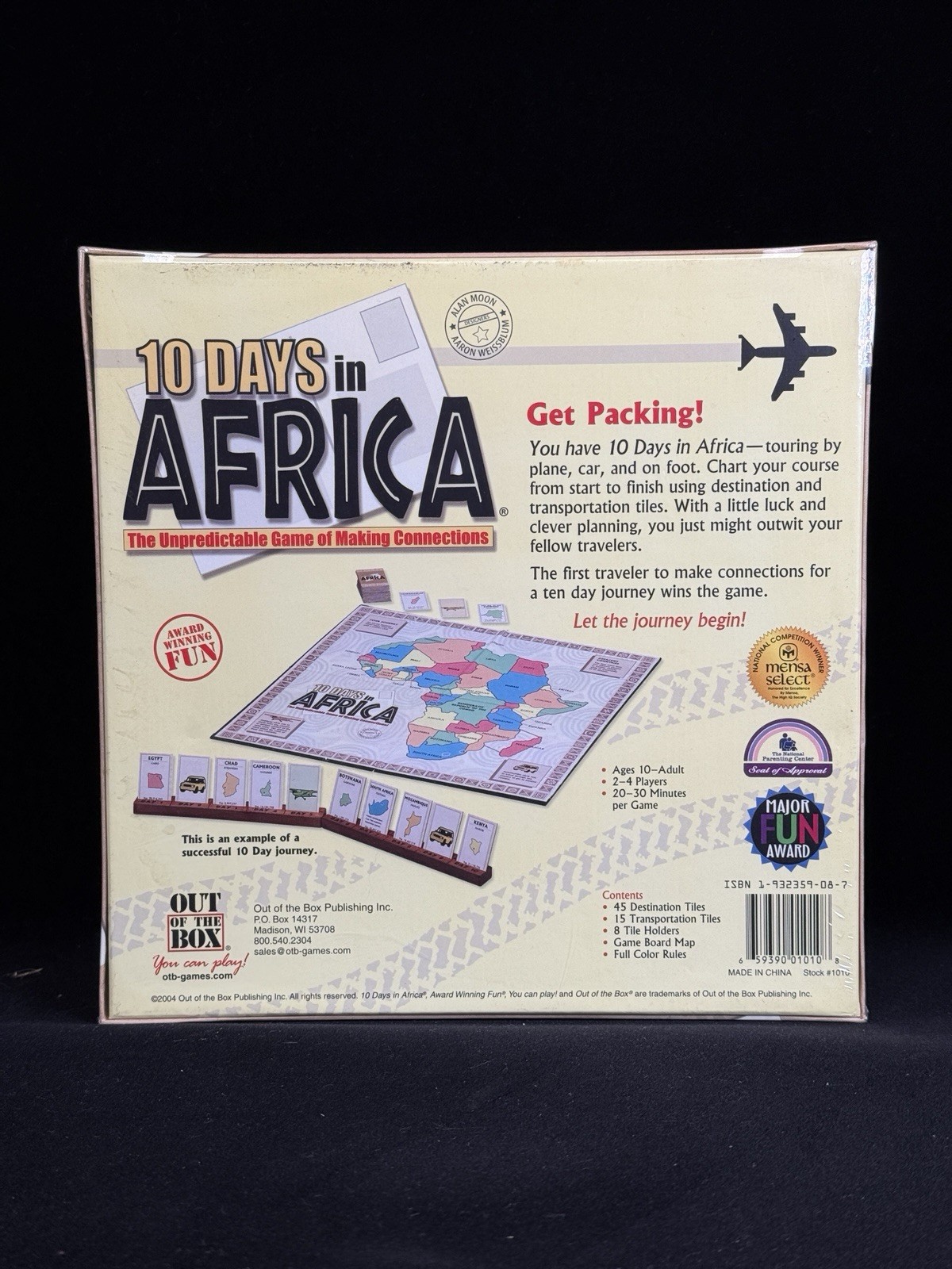 10 Days in Africa Board Game 2009 Out of the Box Publishing Mensa Select Sealed