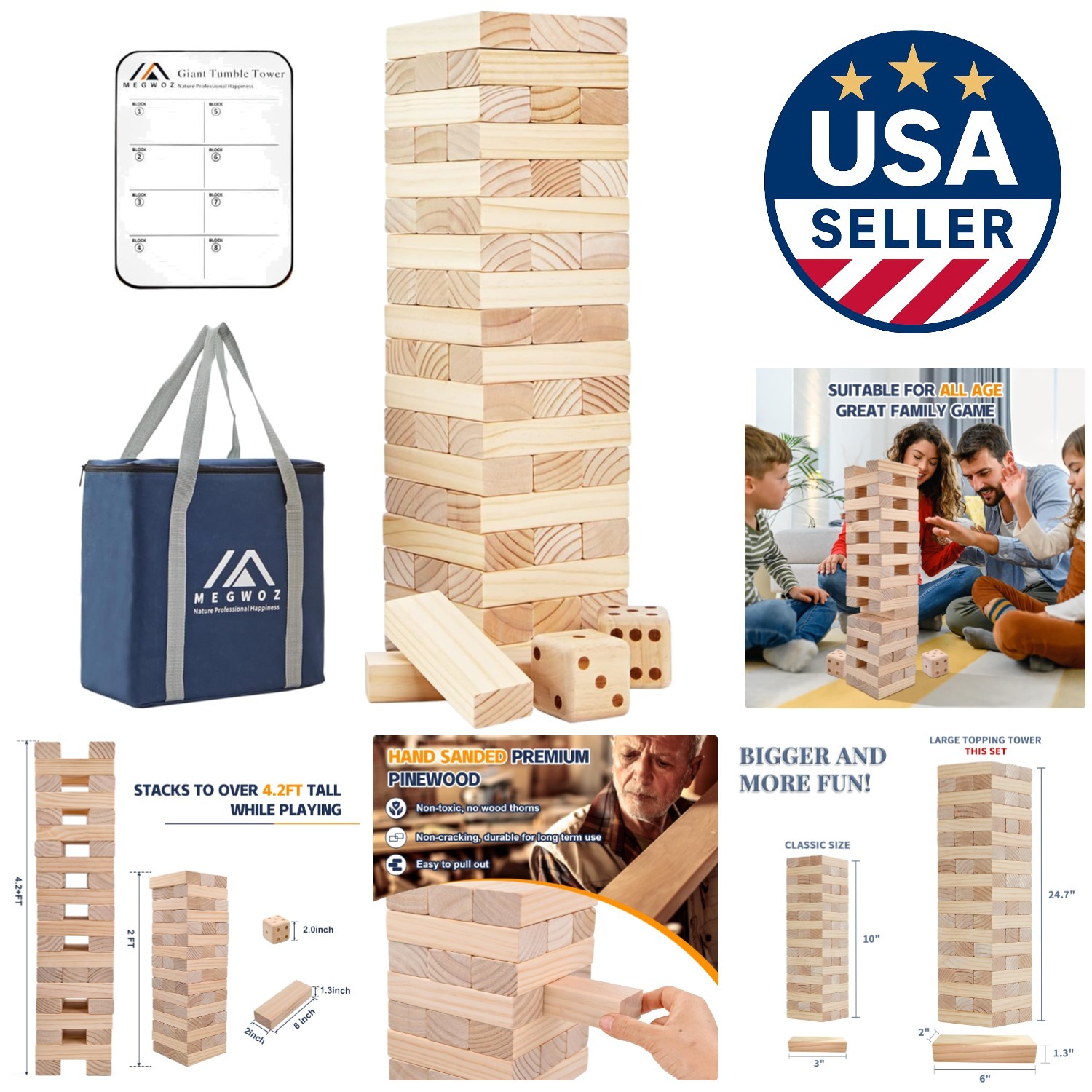 57 Pcs Family Tumble Tower Game – Pine Blocks, Perfect for All Occasions