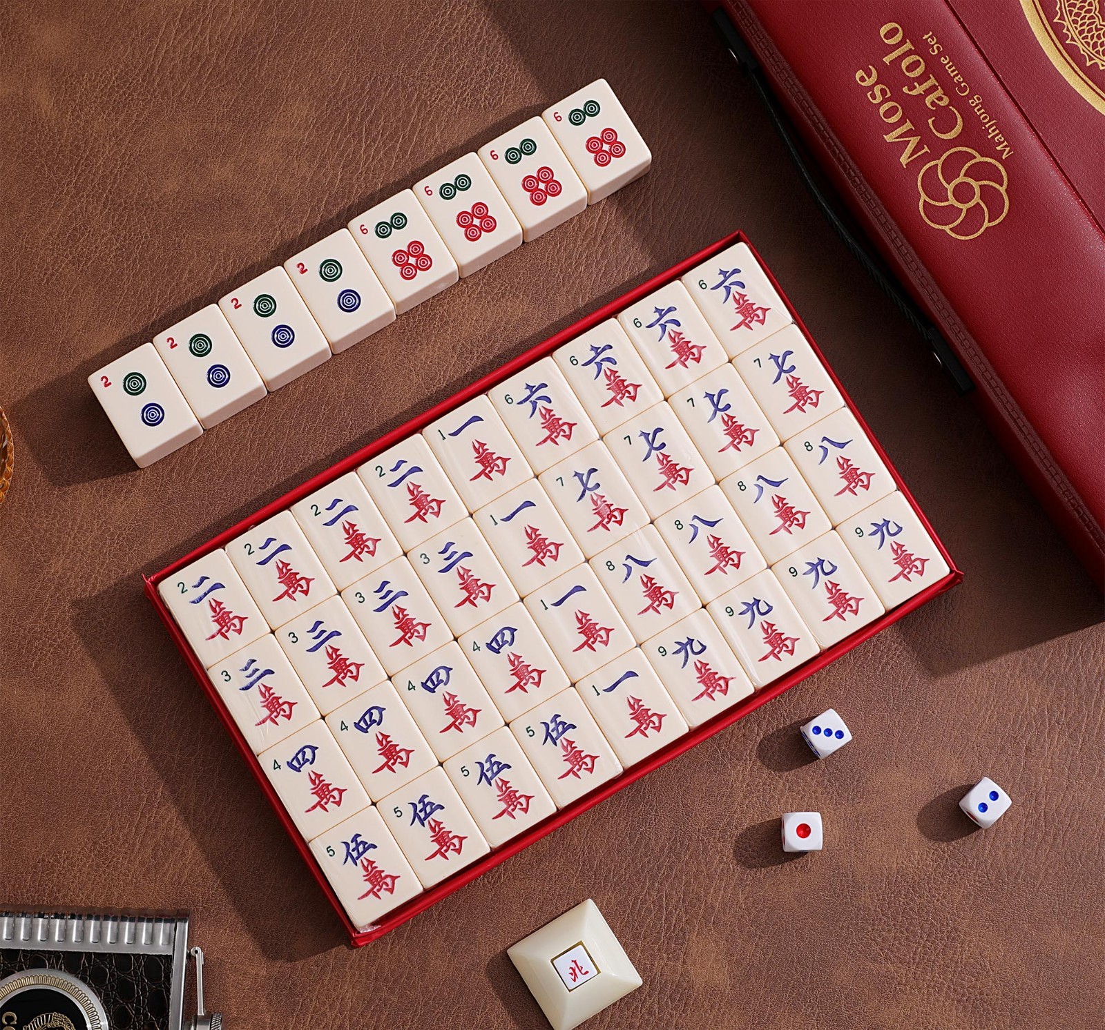 Chinese Mahjong Game Set 1.5″ X-Large 144 Numbered Ivory Color Tiles & Case