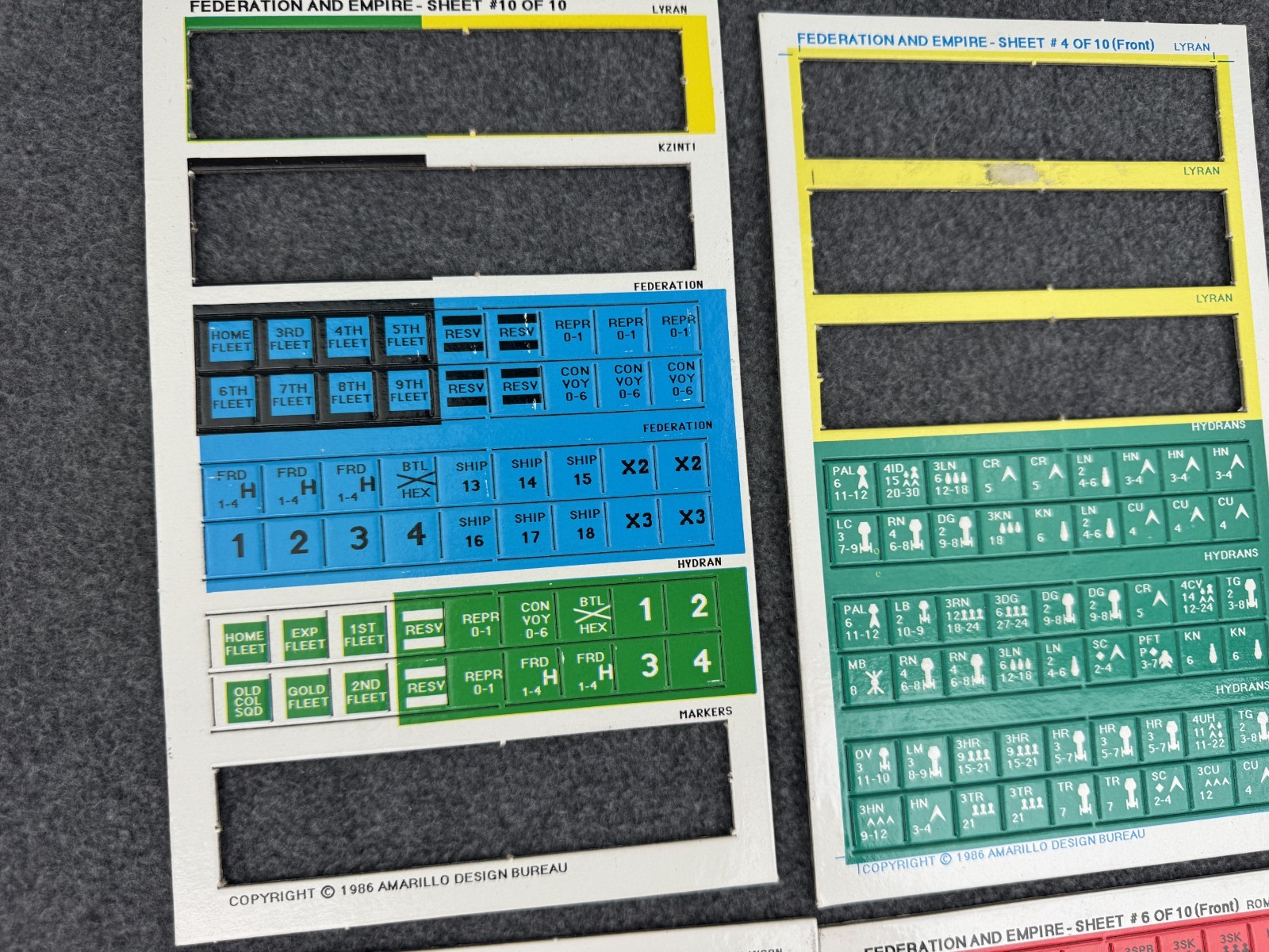 Task Force Games FEDERATION AND EMPIRE 1986 Edition Tile Sheets Parts Pieces Lot